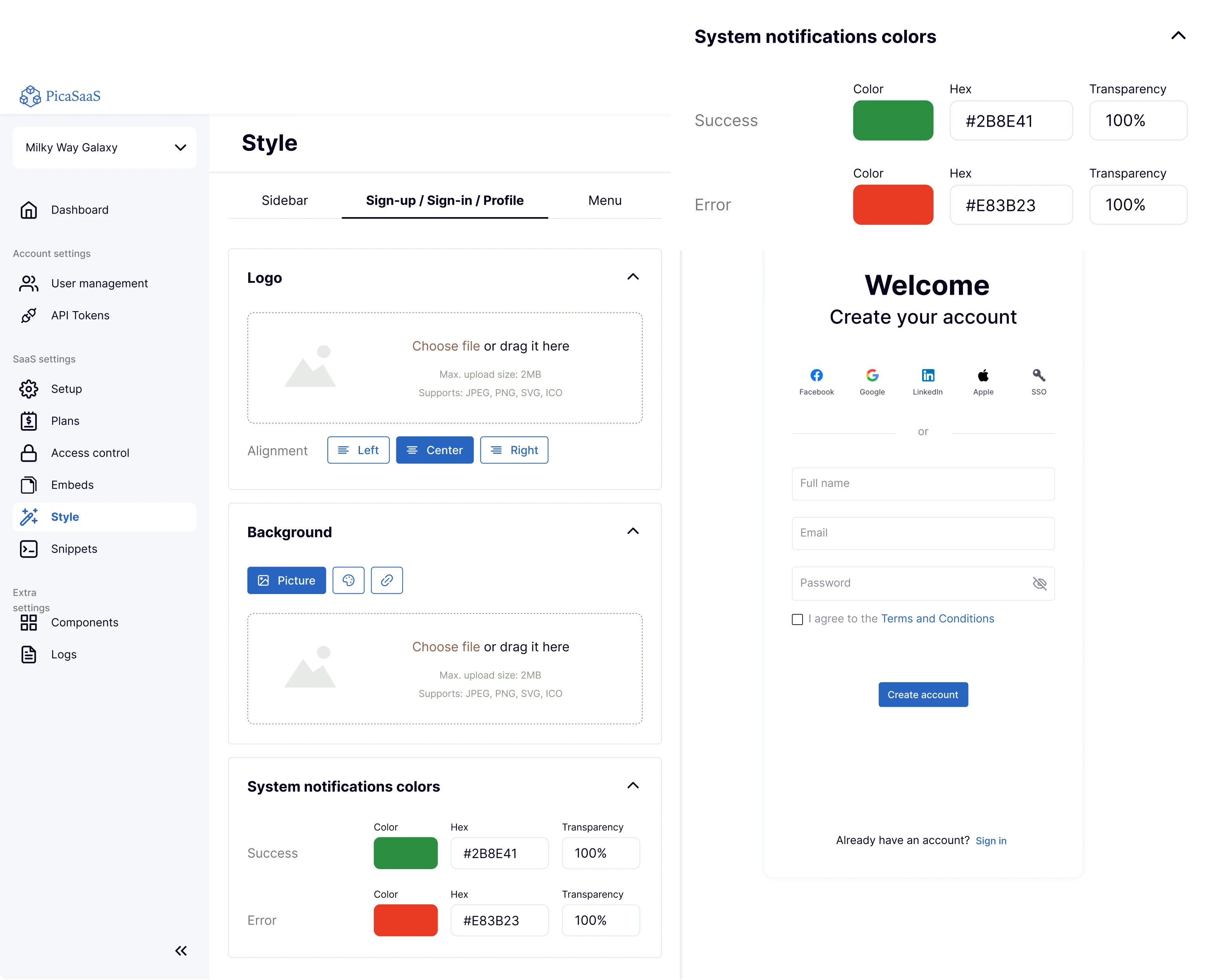 UI UX design of a no code app for building SaaS platforms