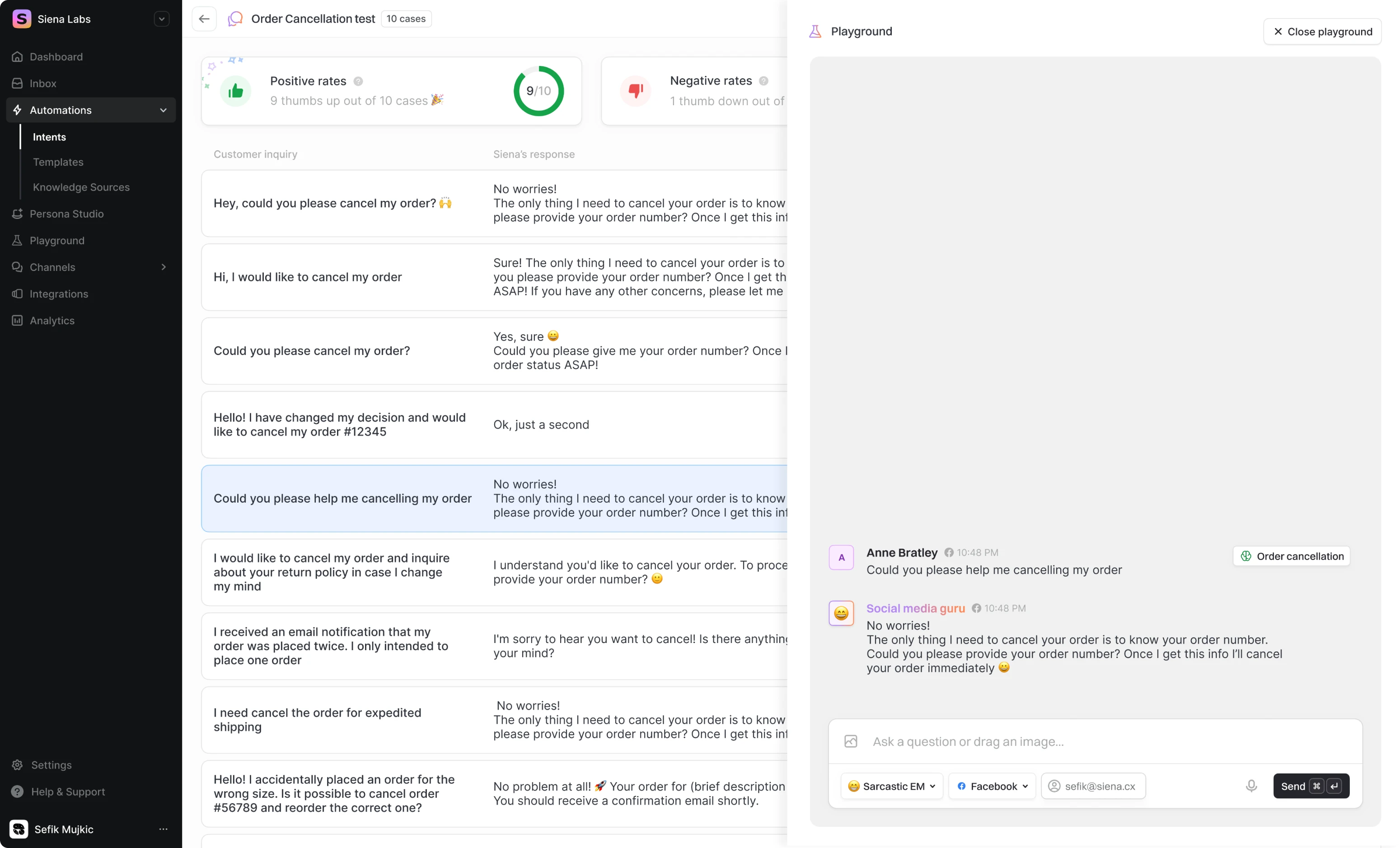 Playground view in Siena Labs