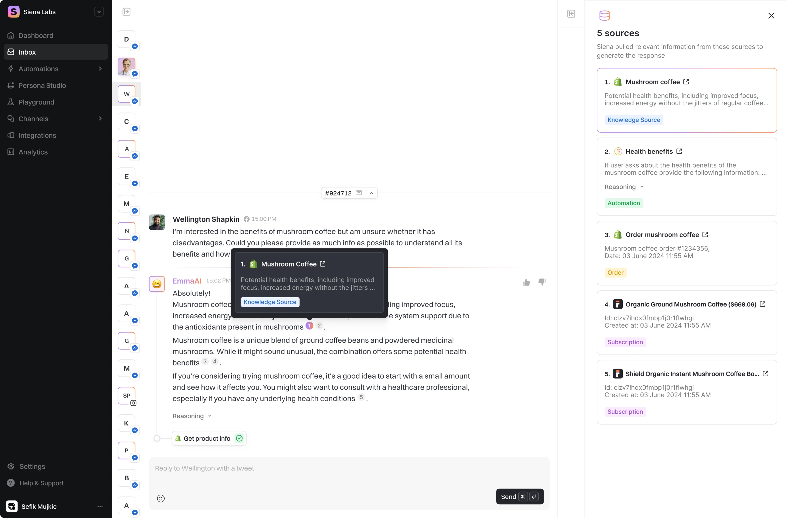 Inbox citations in Siena Labs