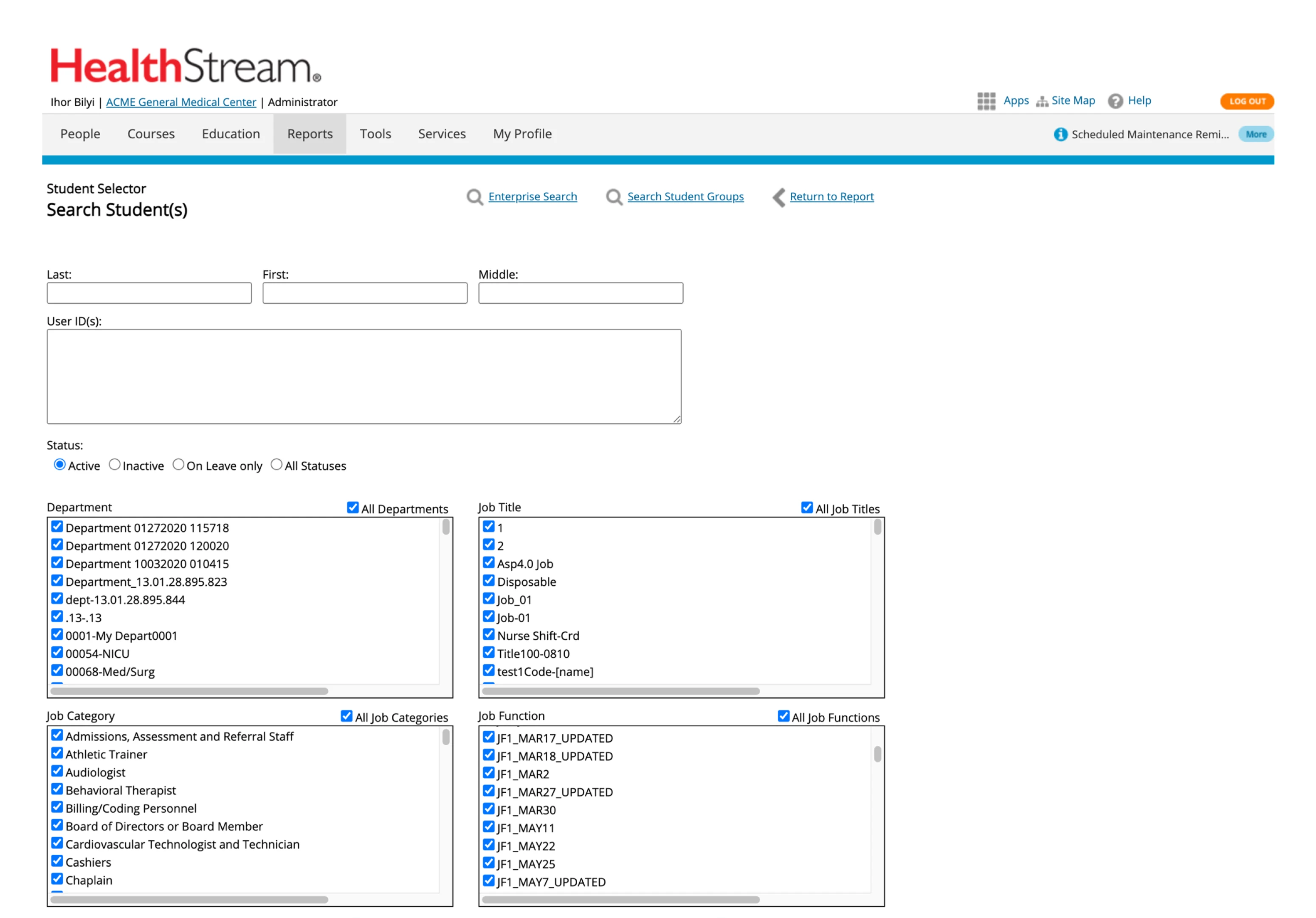 HealthStream Insights before redesign