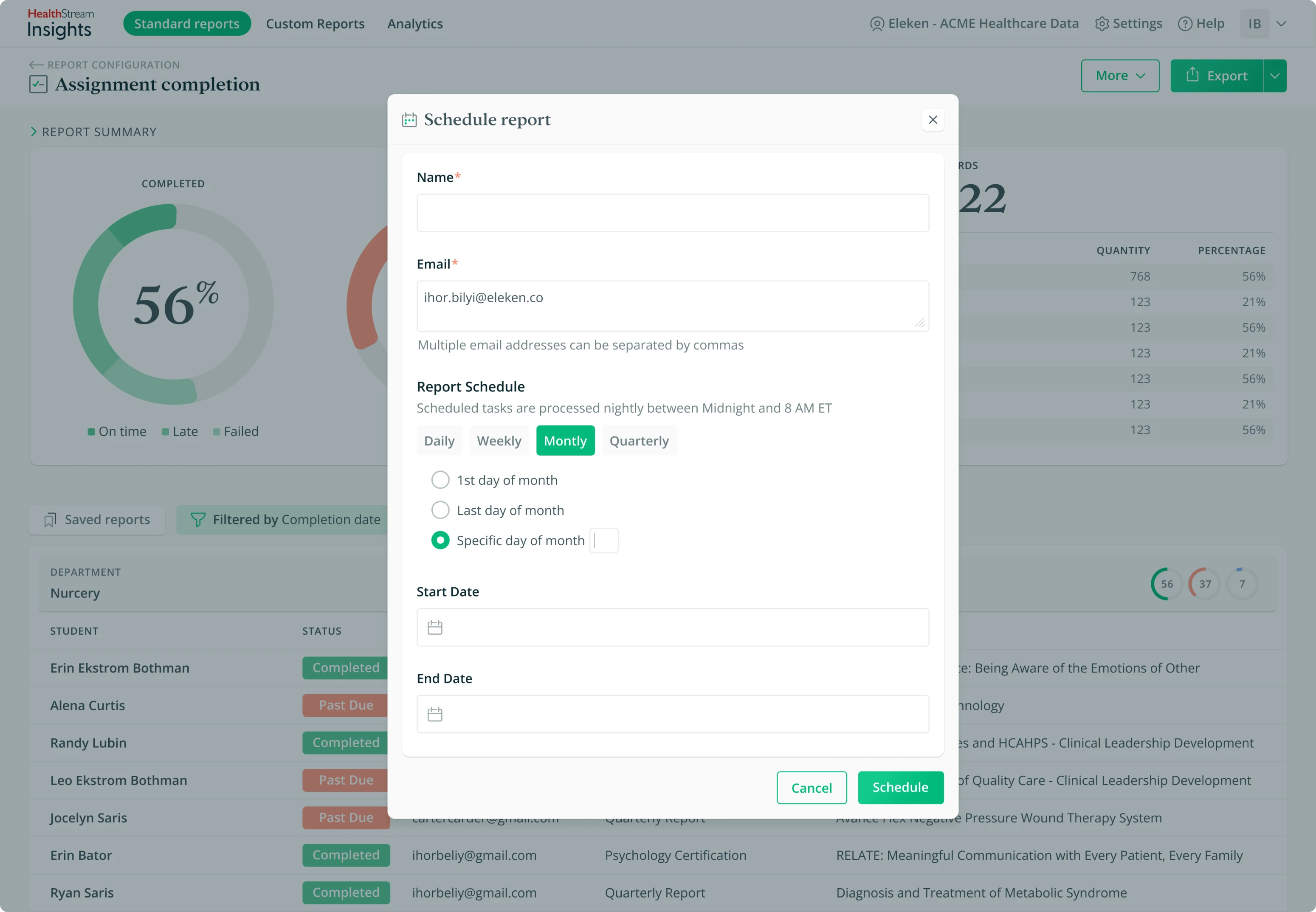 "Schedule report" after redesign