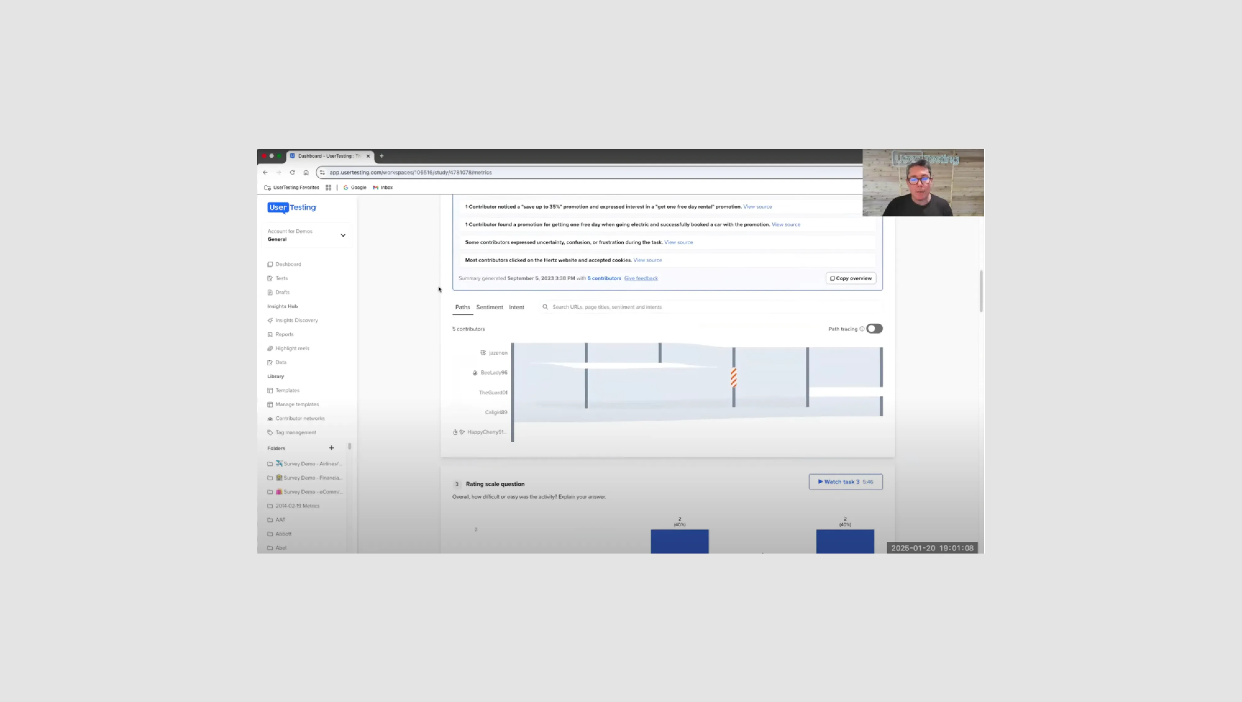 piece of an interface of UserTesting tool for unmoderated usability testing