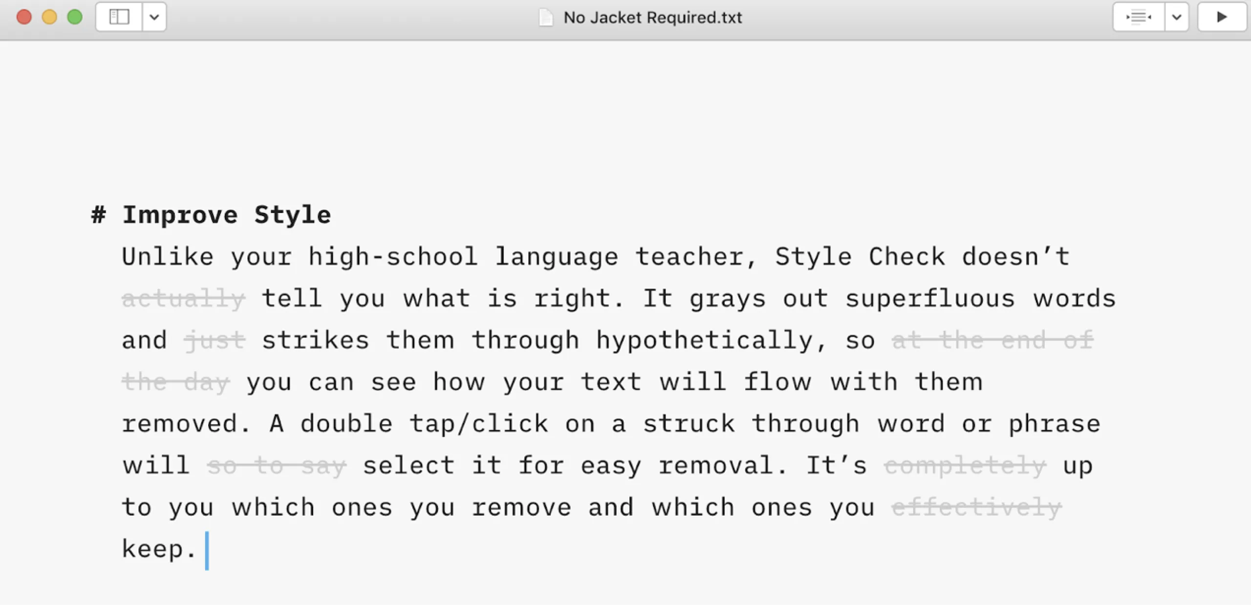 the screen from iA Writer app explaining an app capabilities
