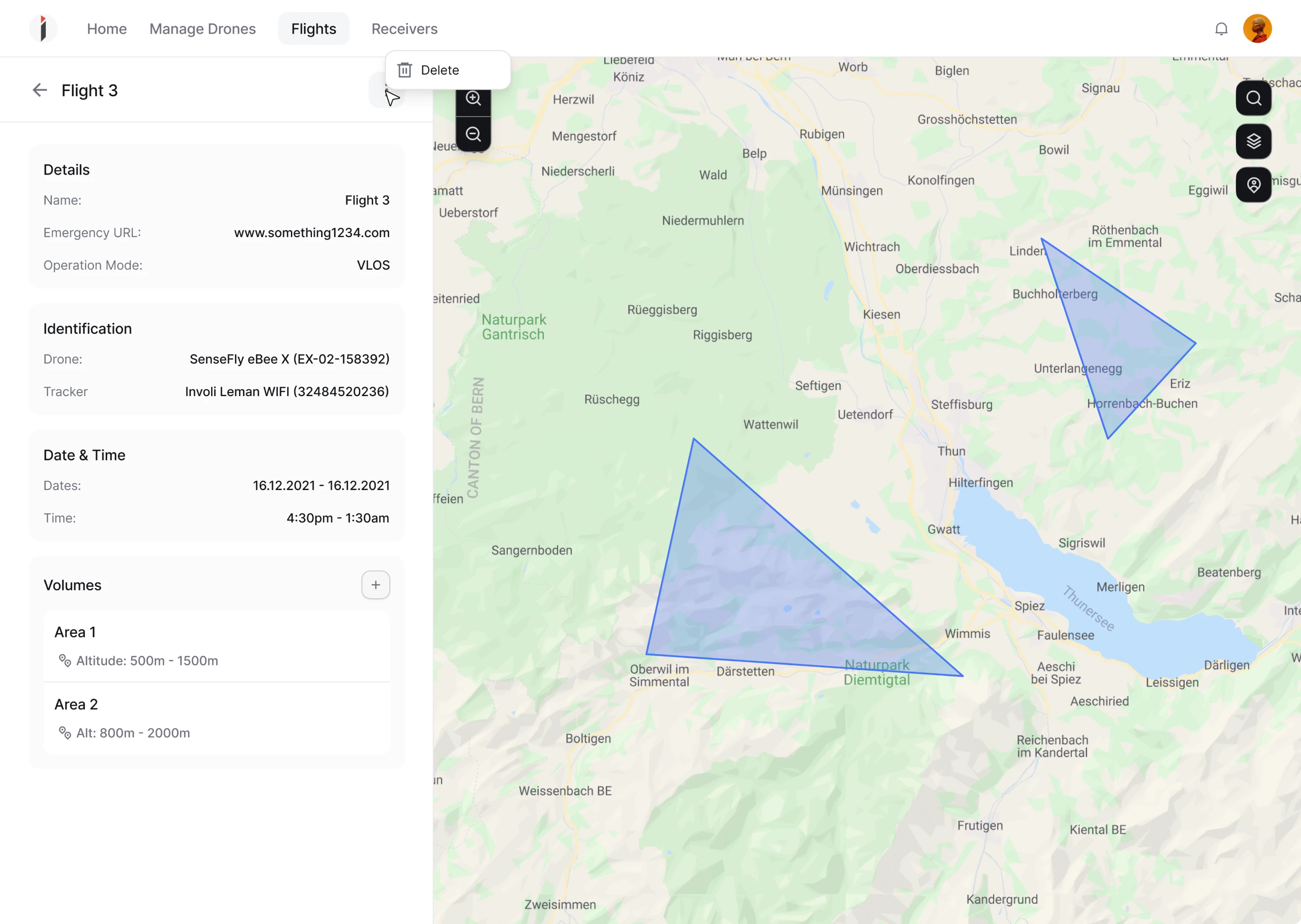 geospatial UI/UX design example of a drone management SaaS