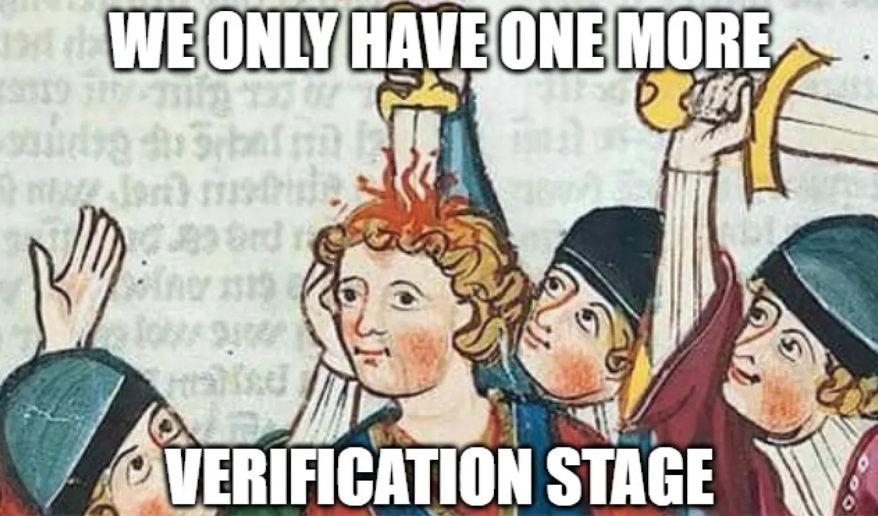 Meme about nine circles of verification among banking design trends