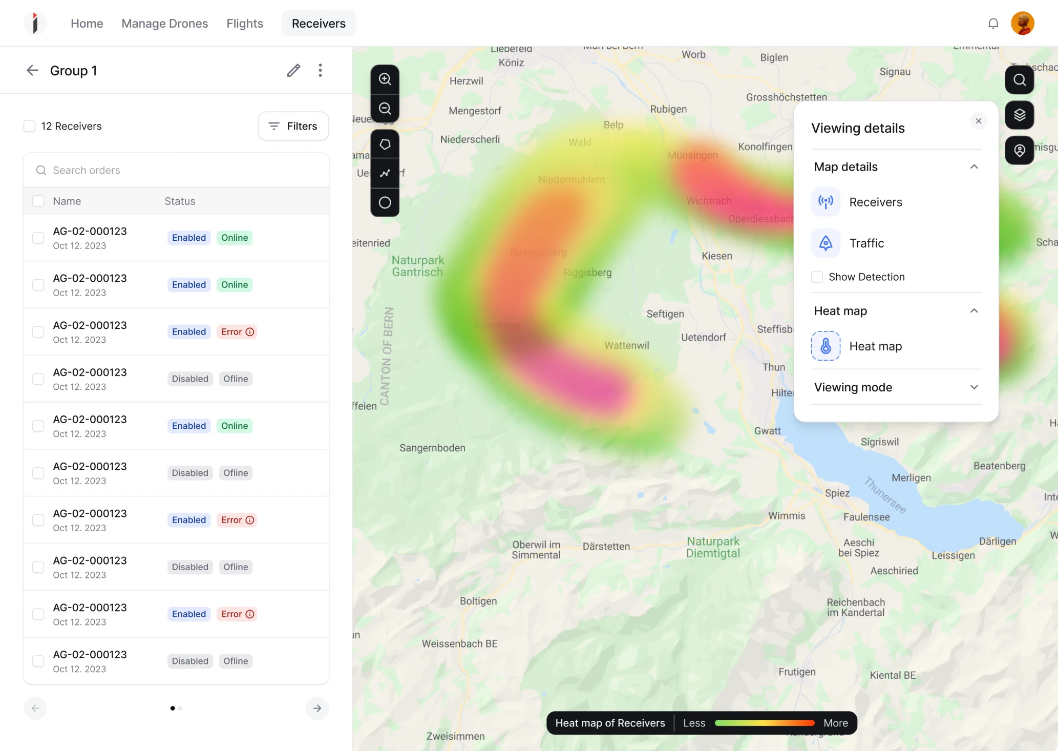 using heat map in data visualisation  for a drone management application  