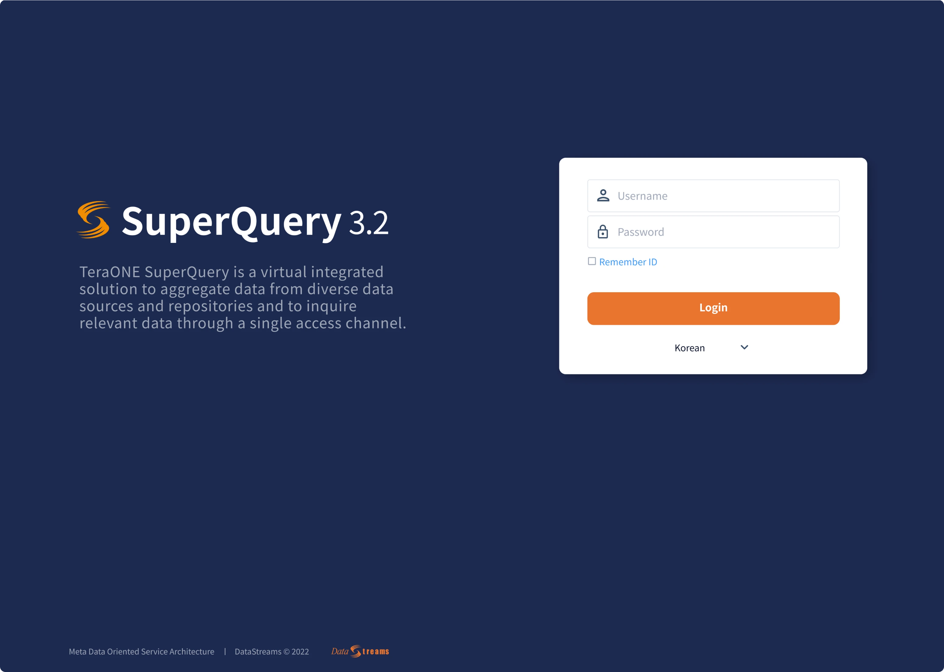 interface design of a log in screen for a data management platform