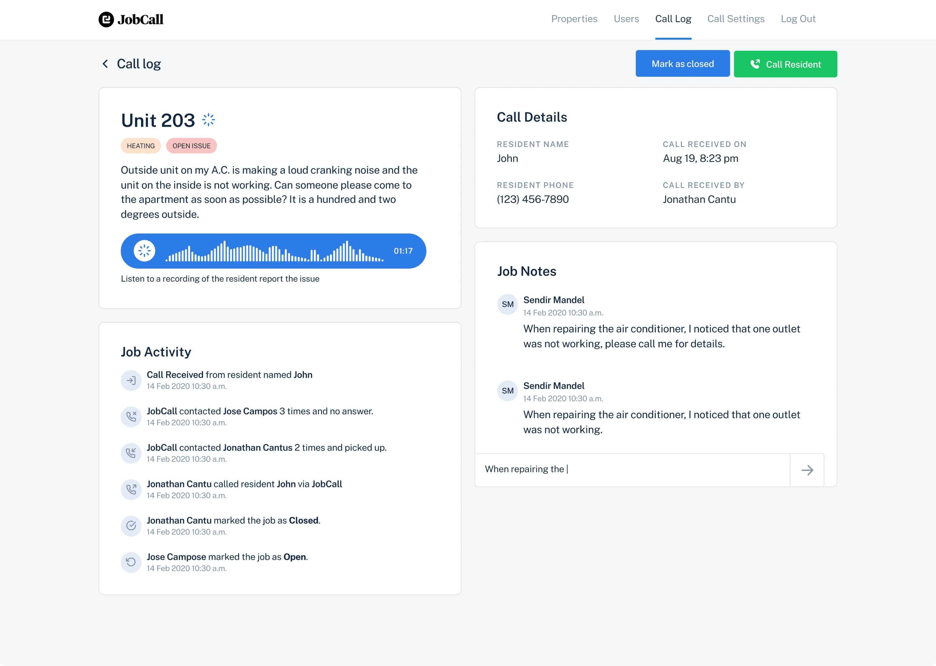 interface design example of a property management app for real estate industry