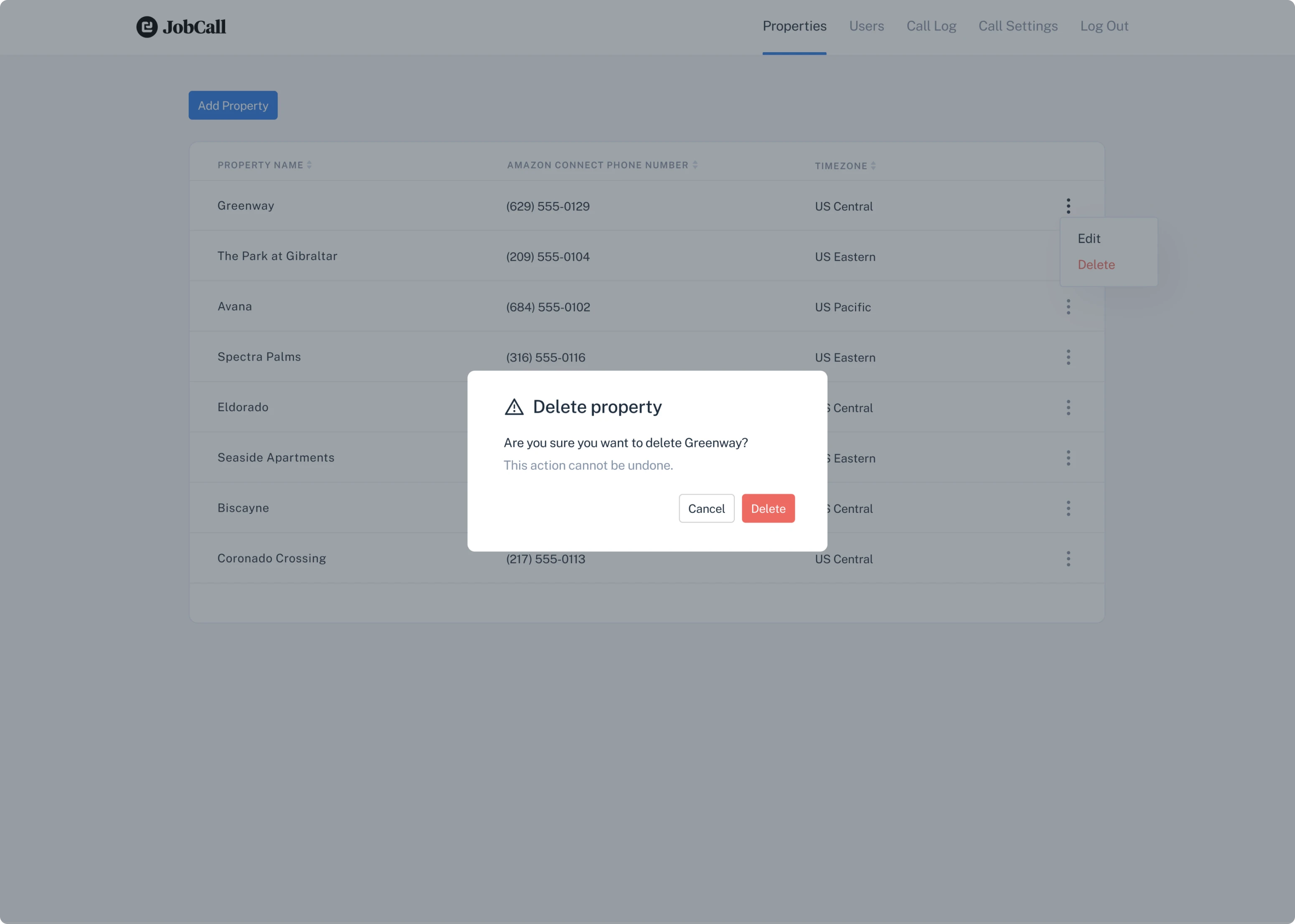 delete property modal window UI desing