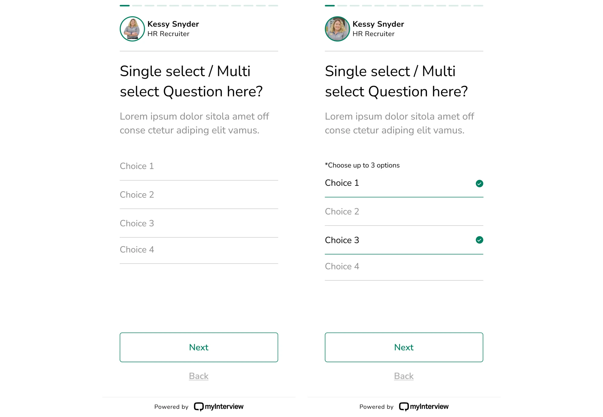 myInterview screens before redesign
