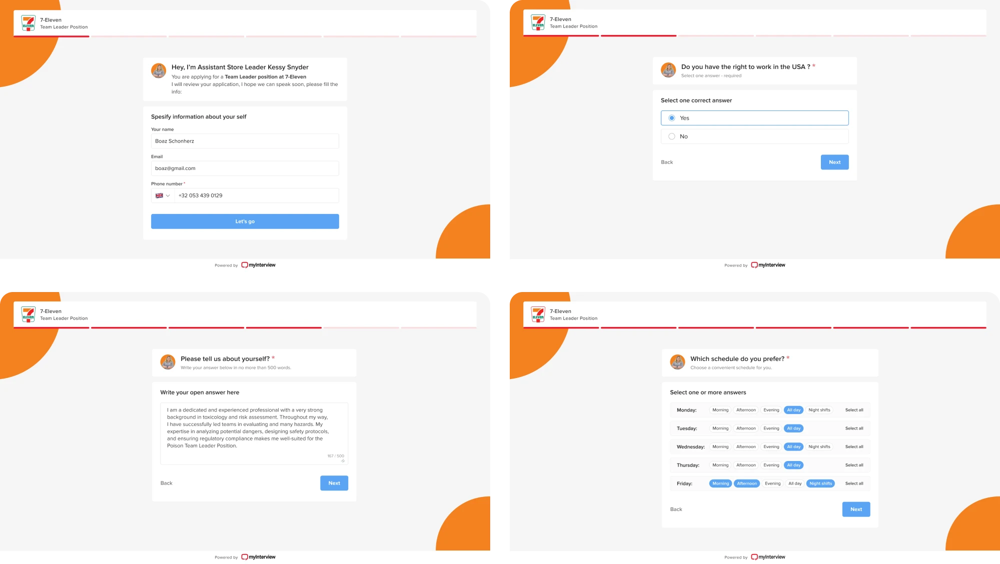 myInterview screens after redesign