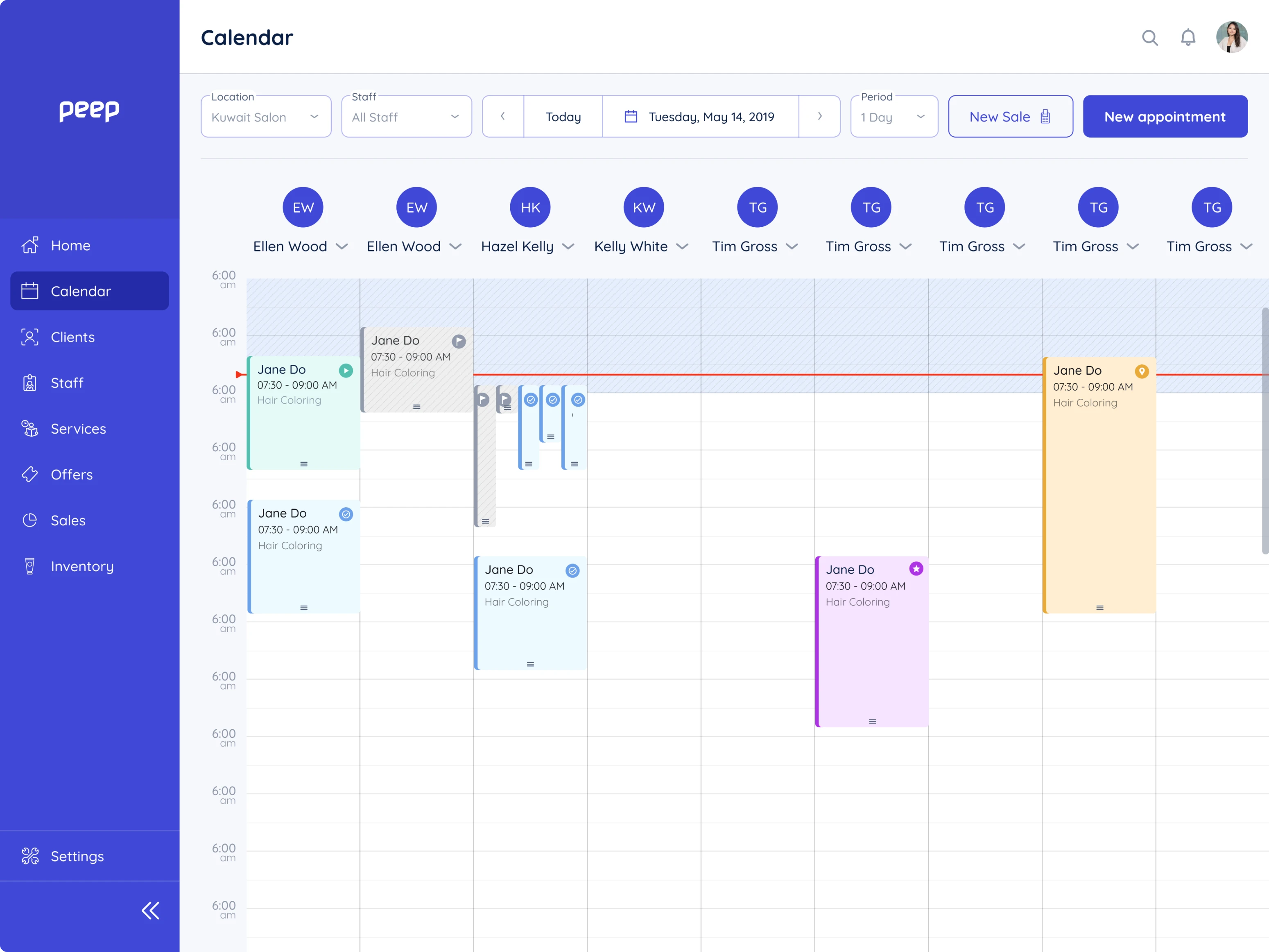 calendar design in a booking saas platform