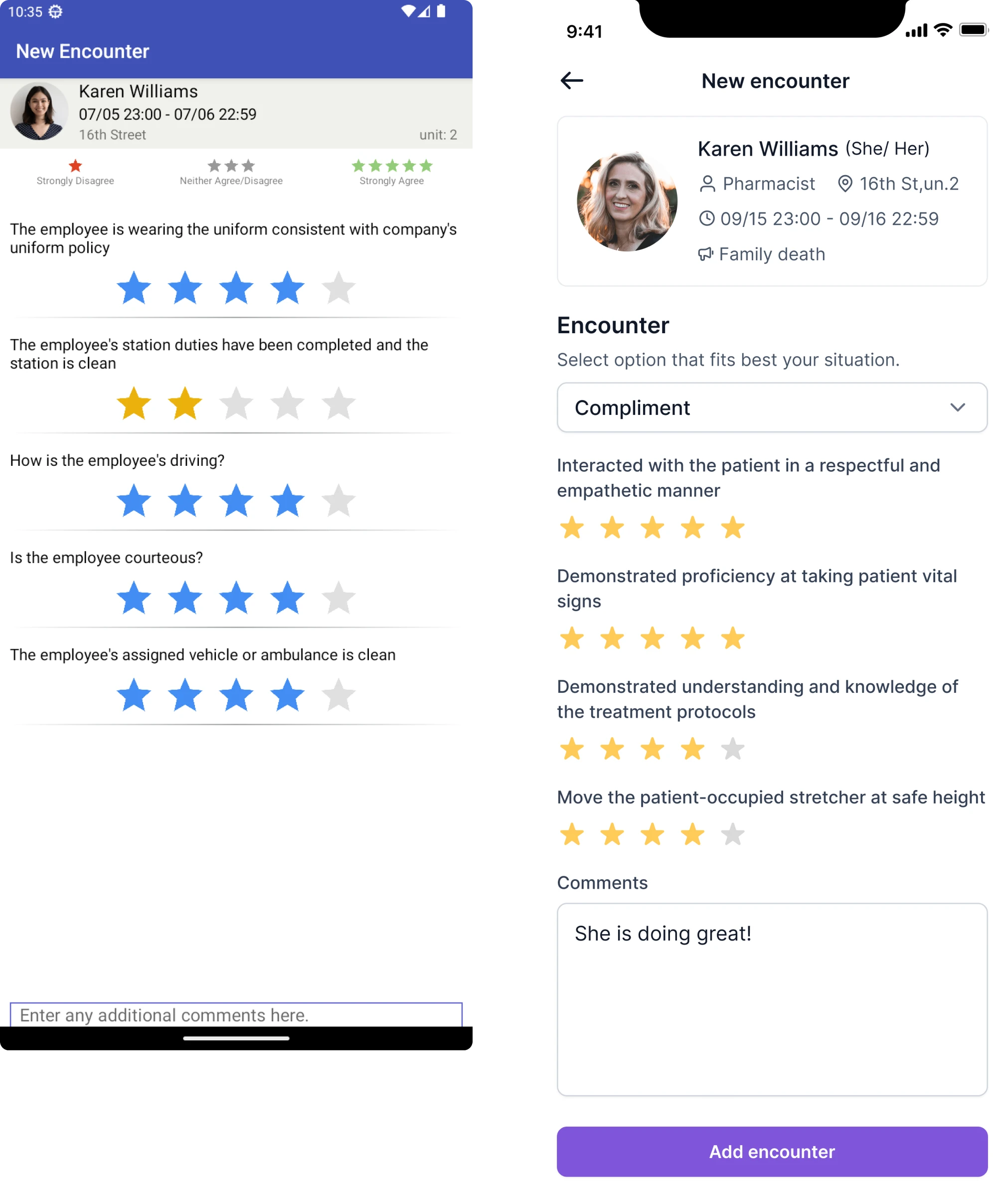 VLI Tech employee's encounter screen before/after