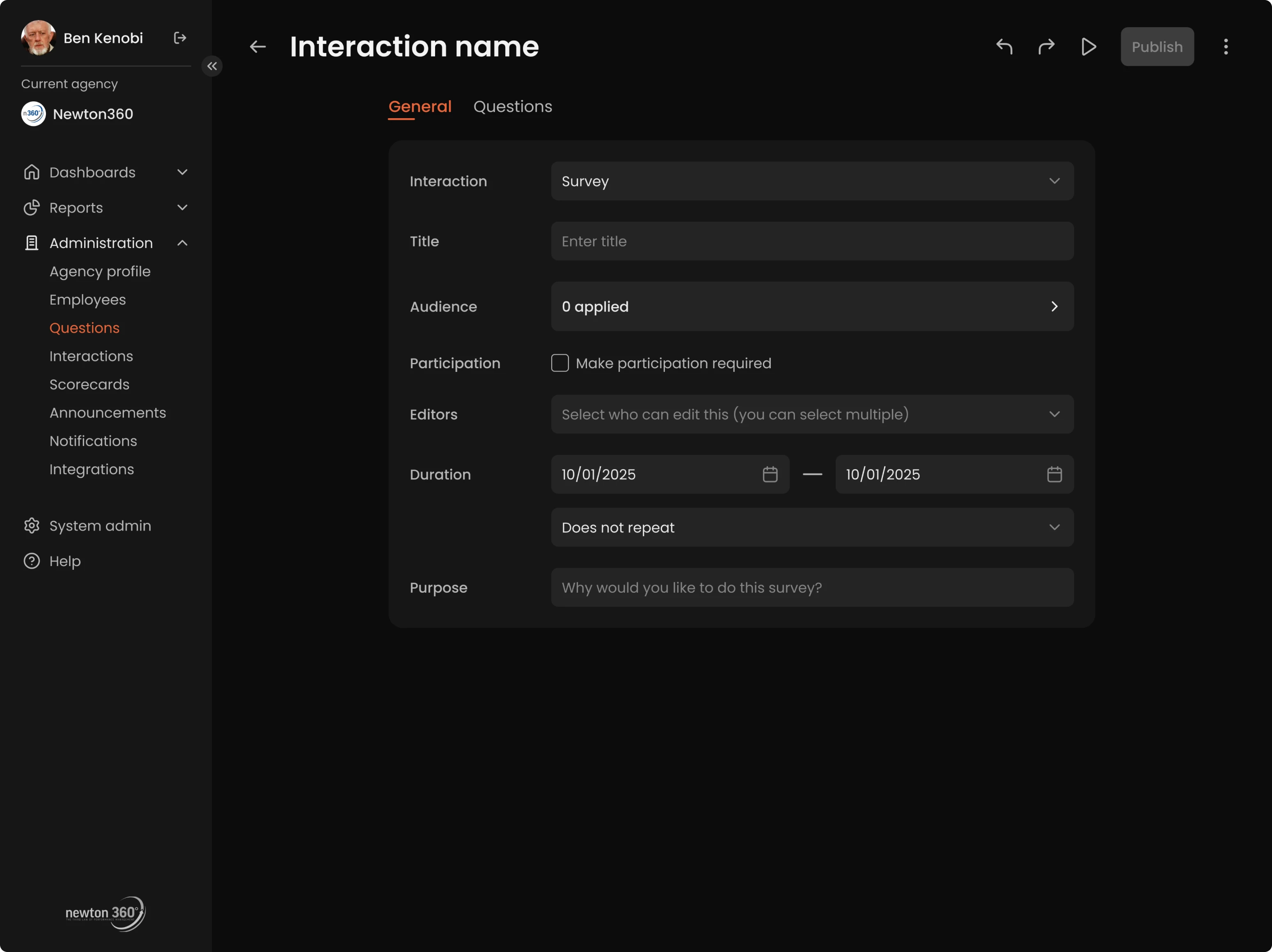 Newton 360 interactions builder
