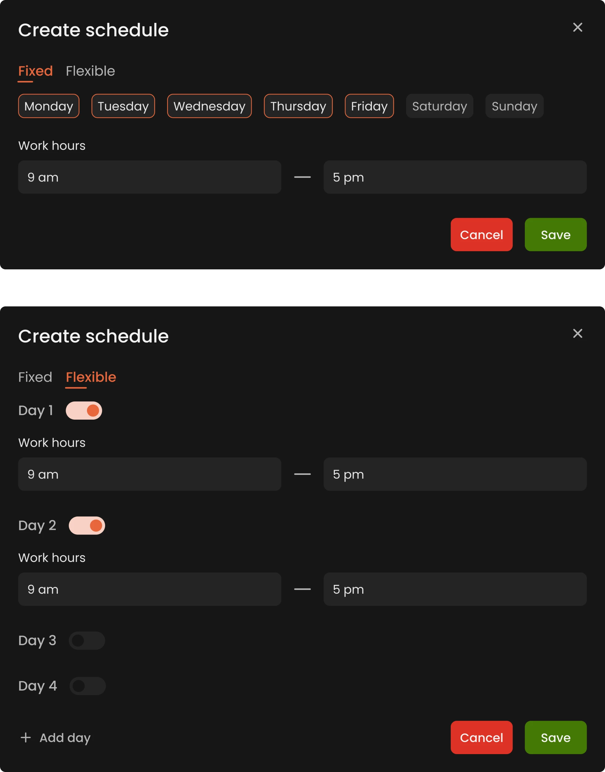An example of the custom schedules