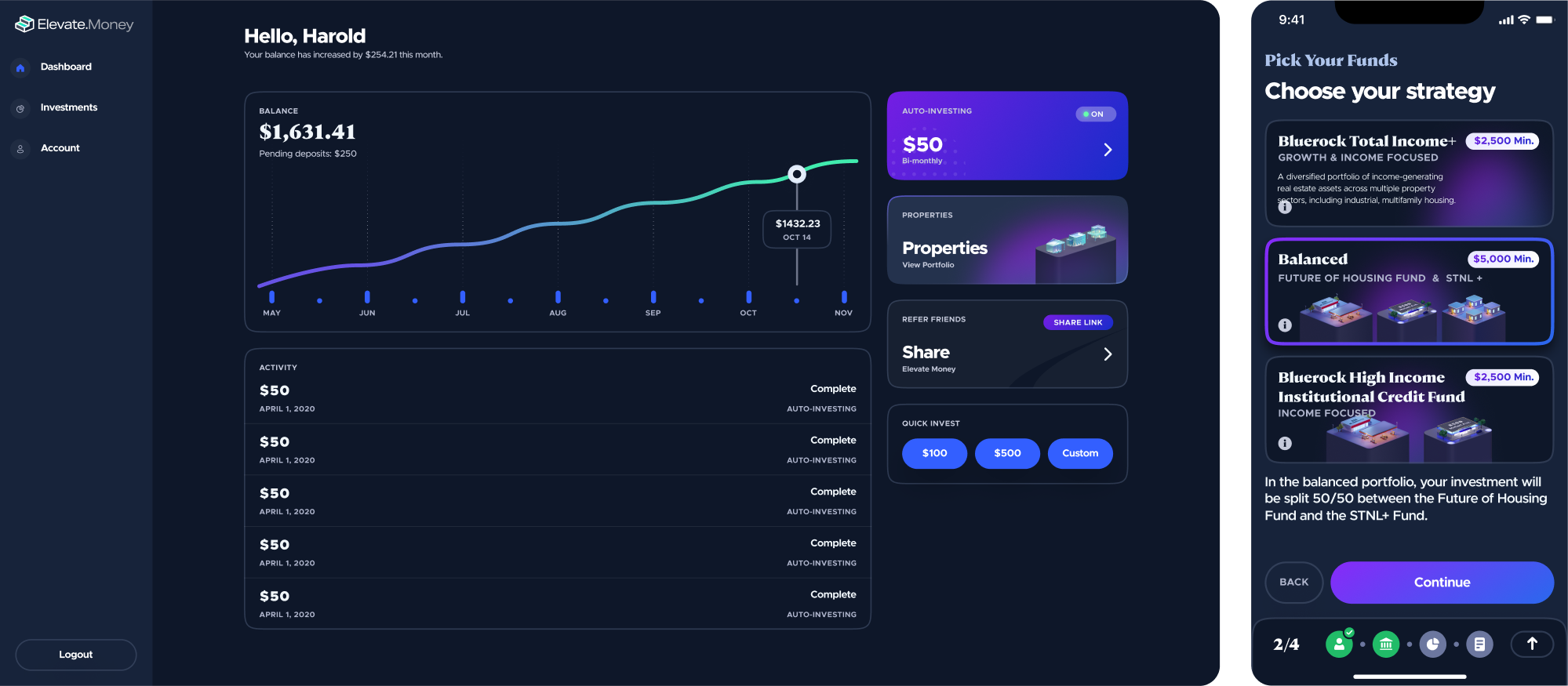 Alture Funds’ initial design for web and mobile