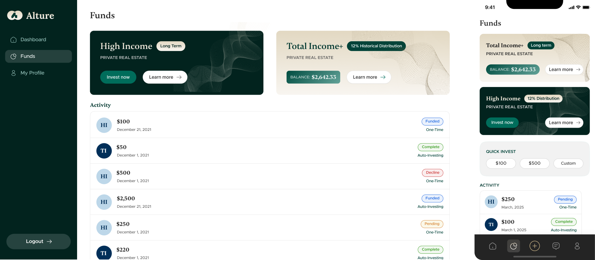 Alture Funds’ web and mobile after redesign