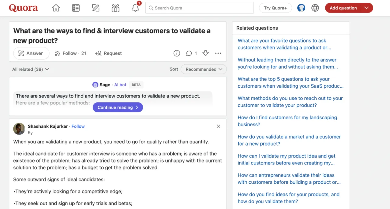 using Quora to find potential interviewees