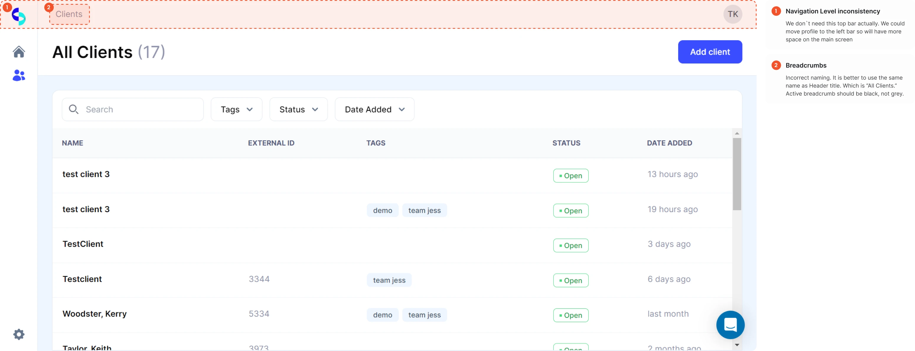 UX Audit issues in CaseScribe