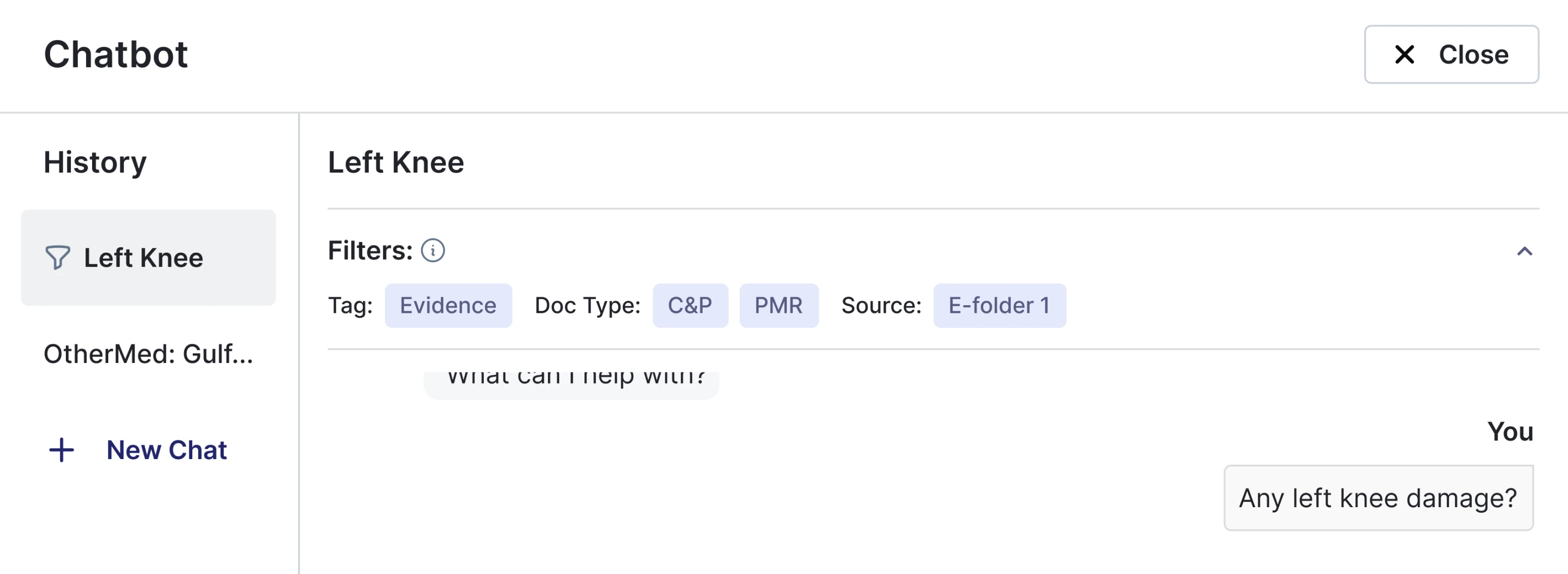 Chatbot in the Facts tab CaseScribe