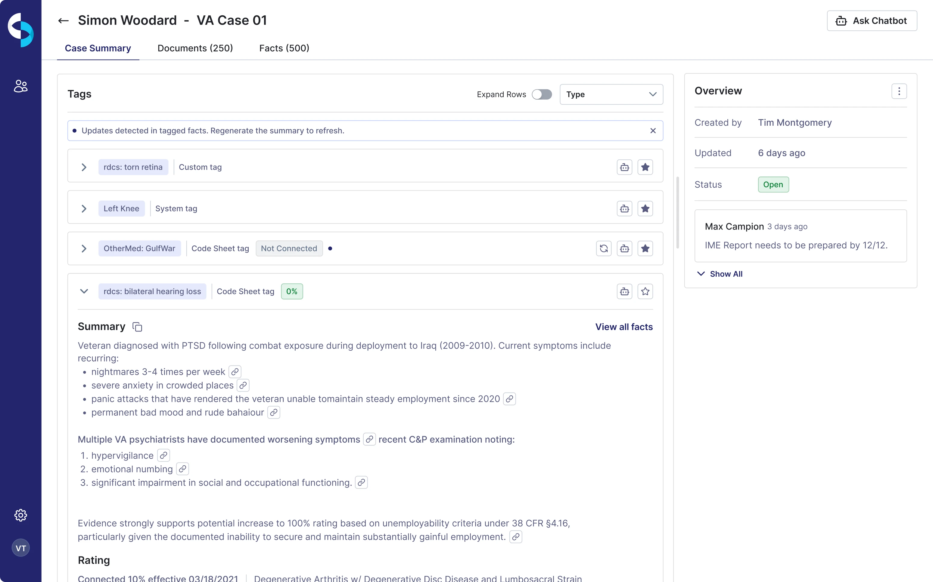 Automatic tag summaries in CaseScribe