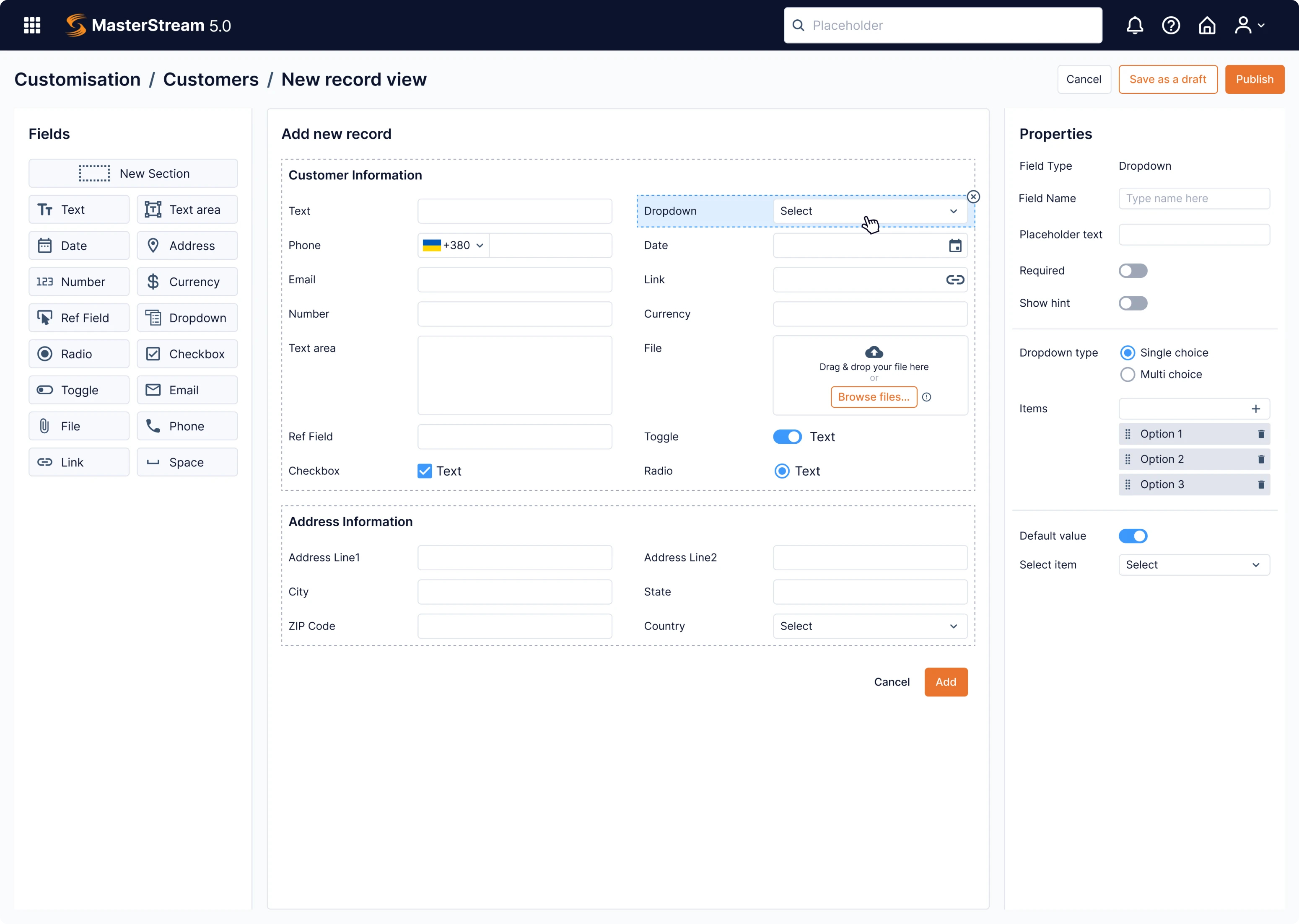 example of UI/UX interface design for data product