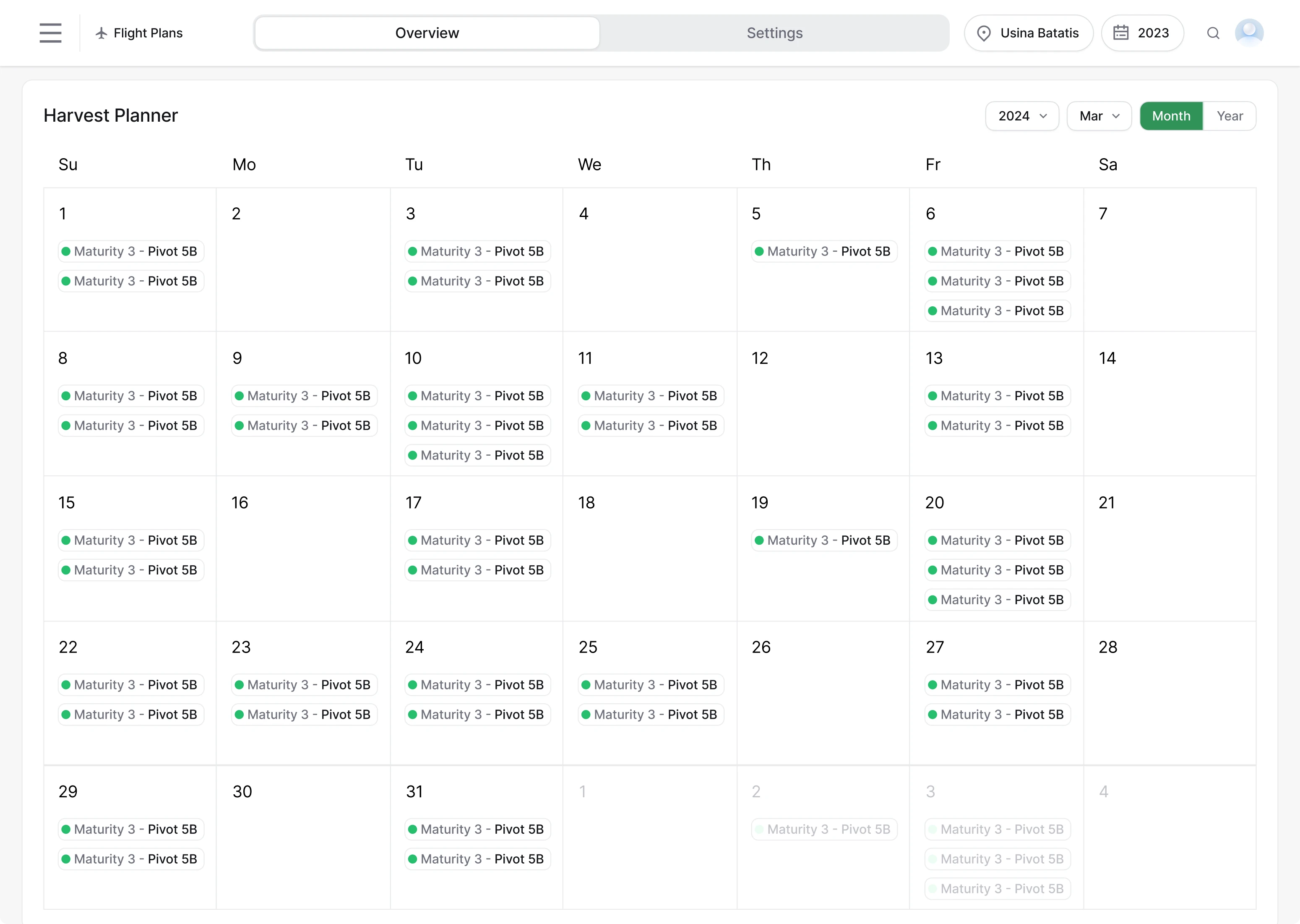 Flight calendar Gamaya