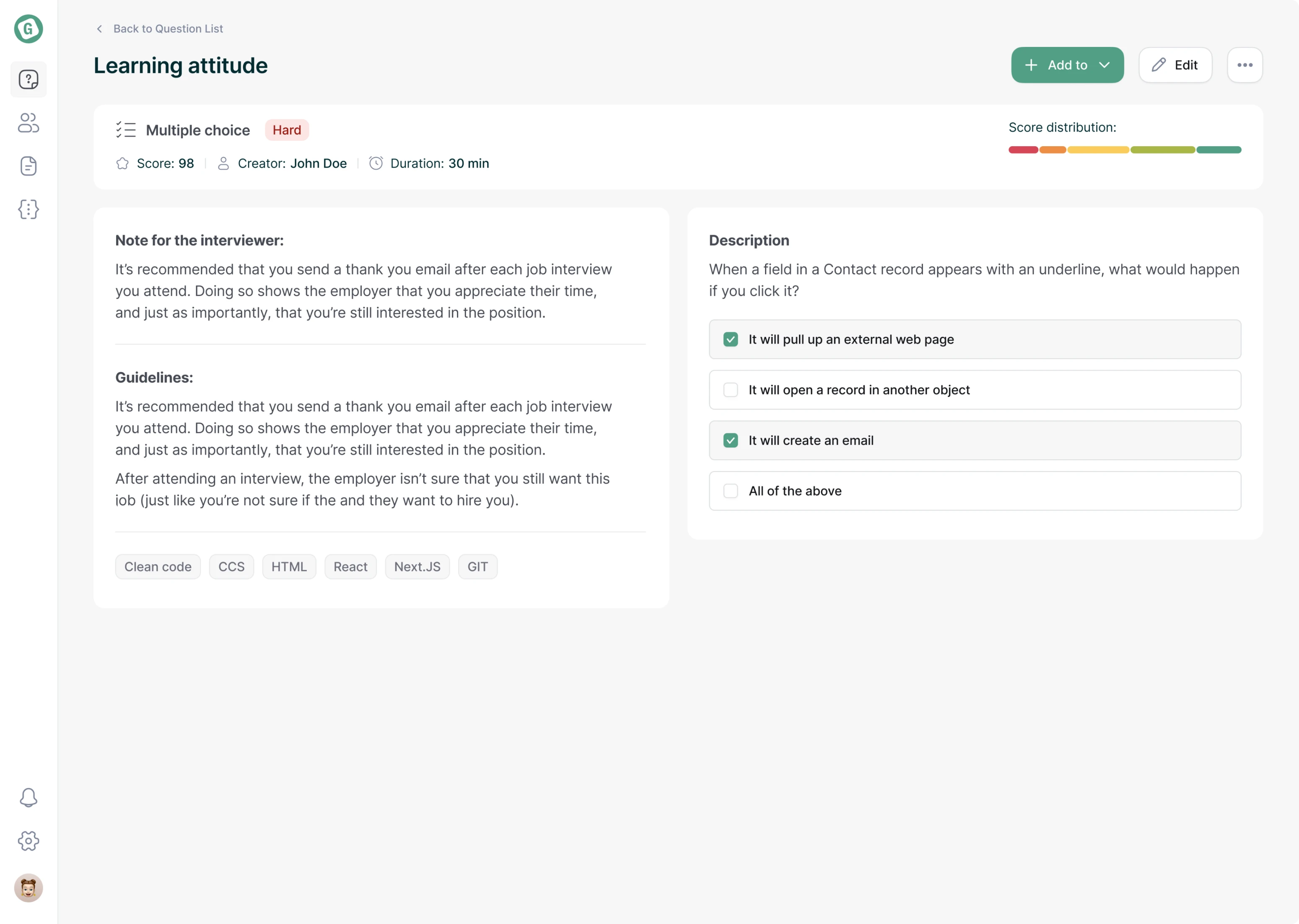 Unified look for all question pages