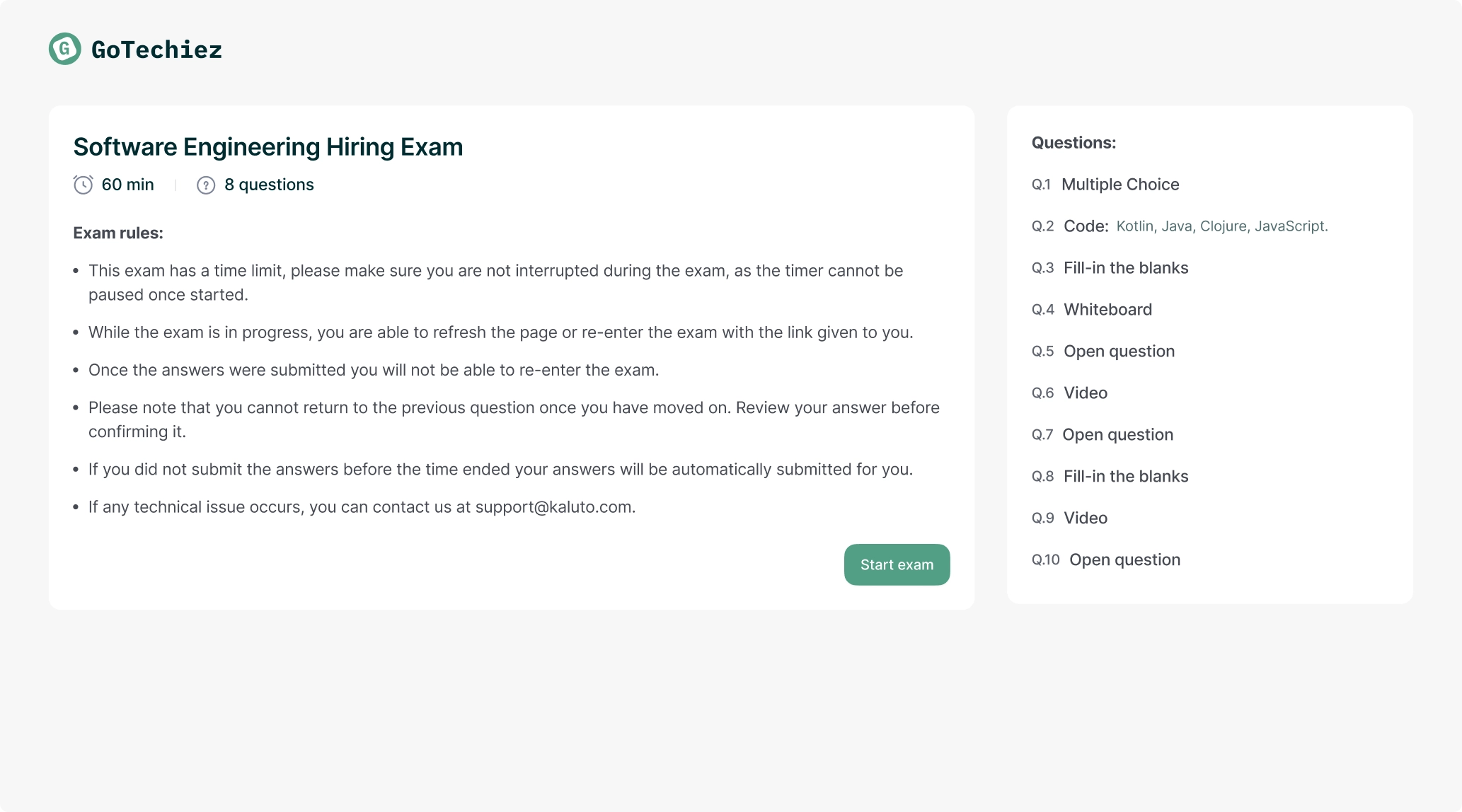 Exam page