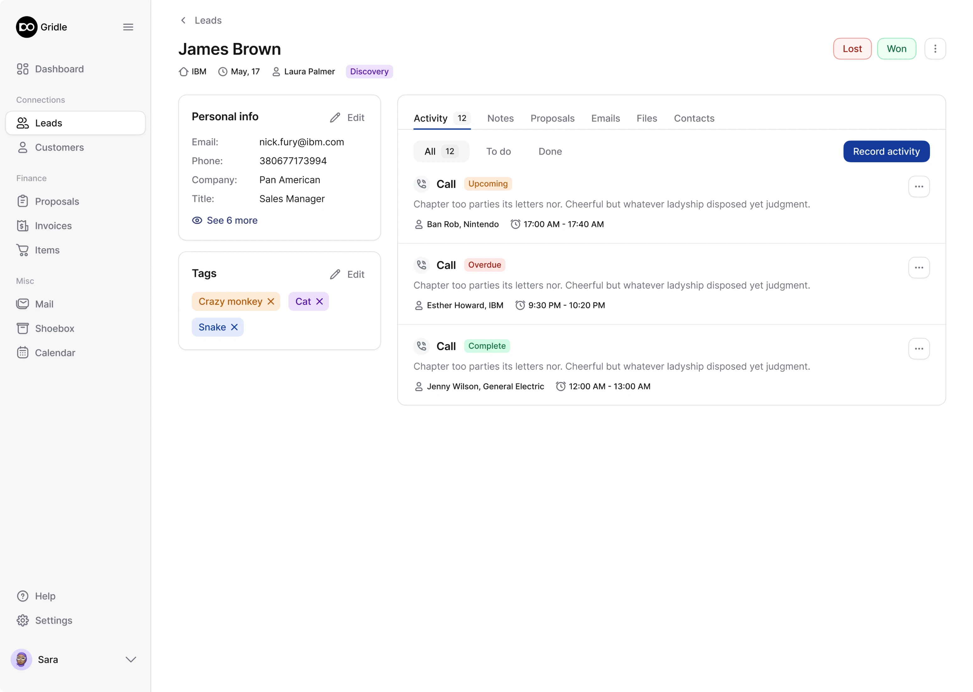 leads dashboard redesign