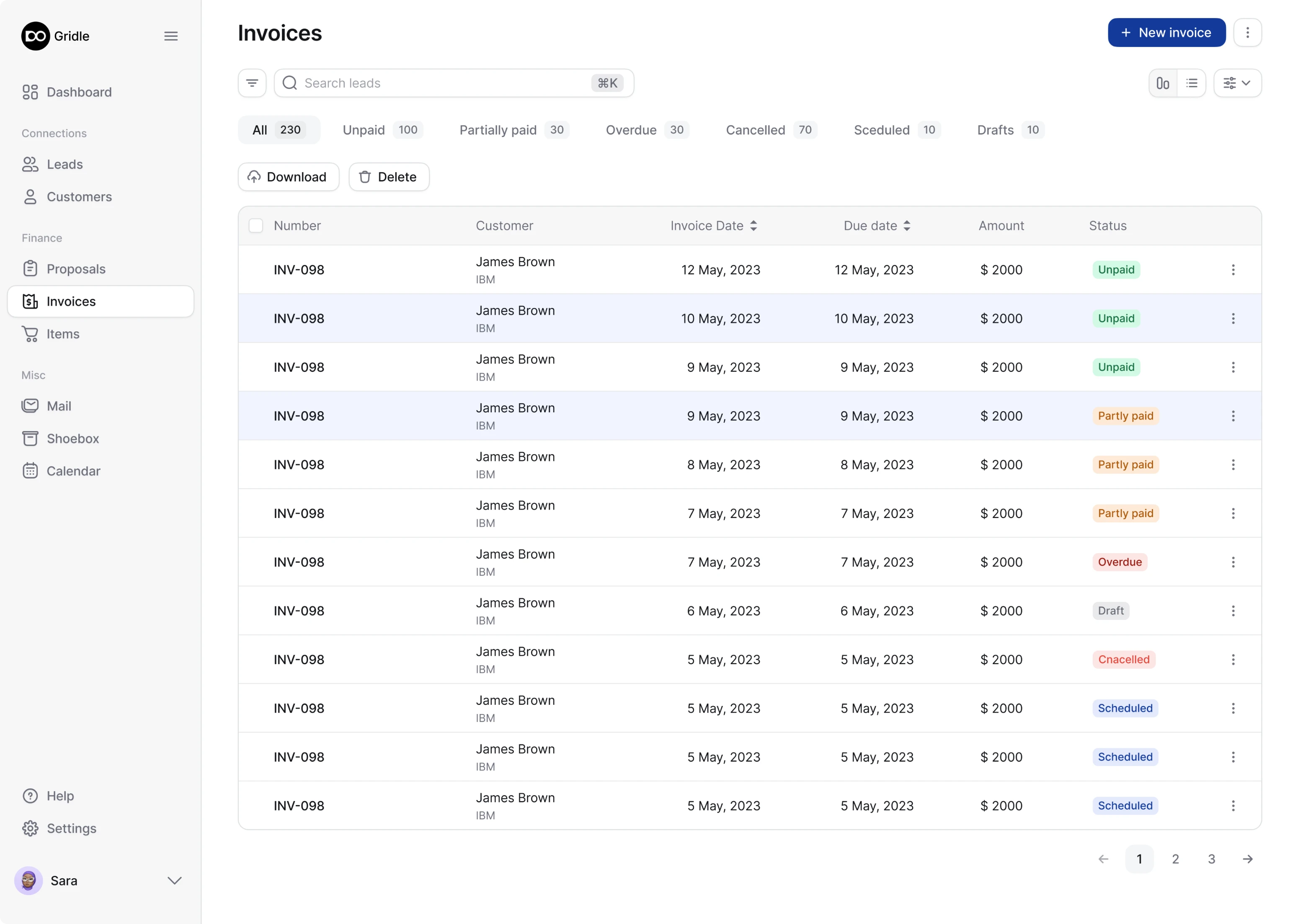 invoices dashboard redesign