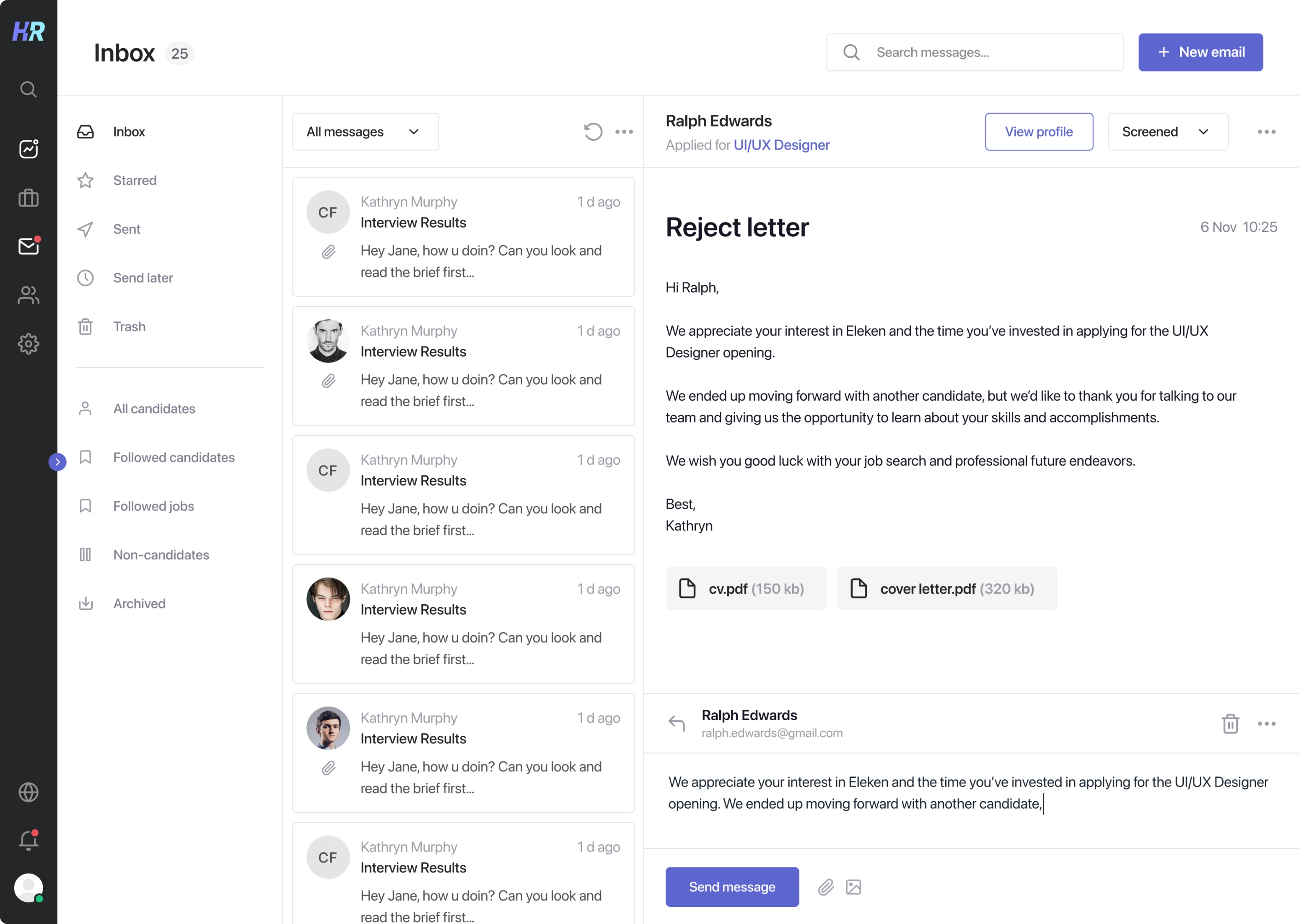 Inbox page design