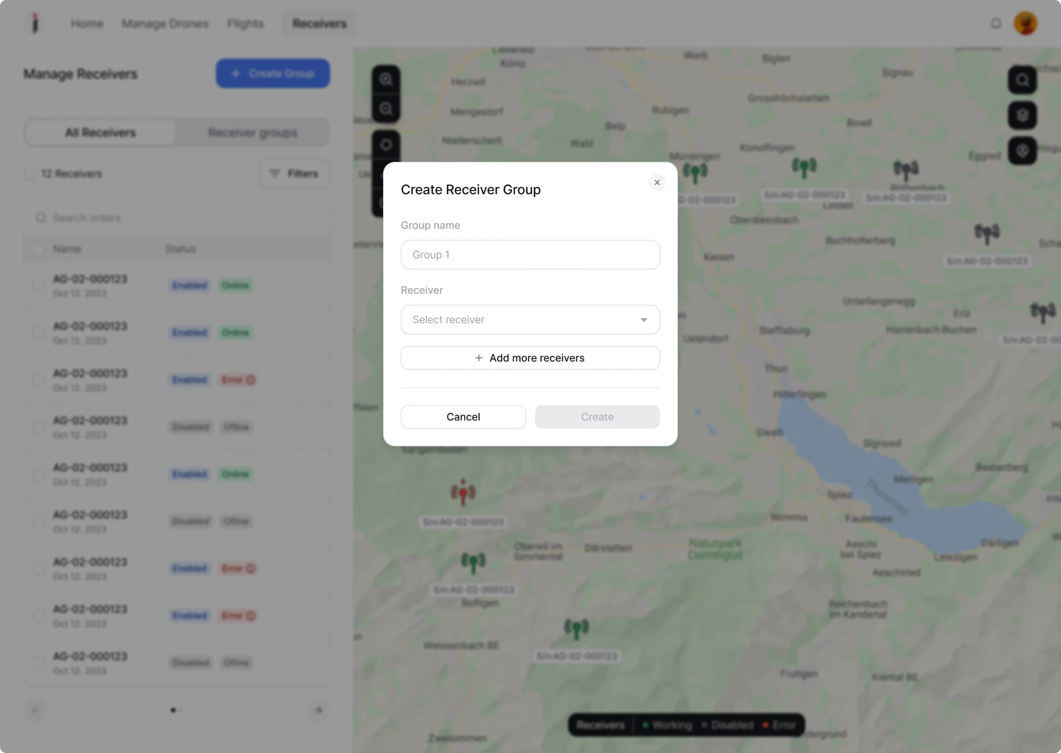 modal window UI design for a geospatial SaaS