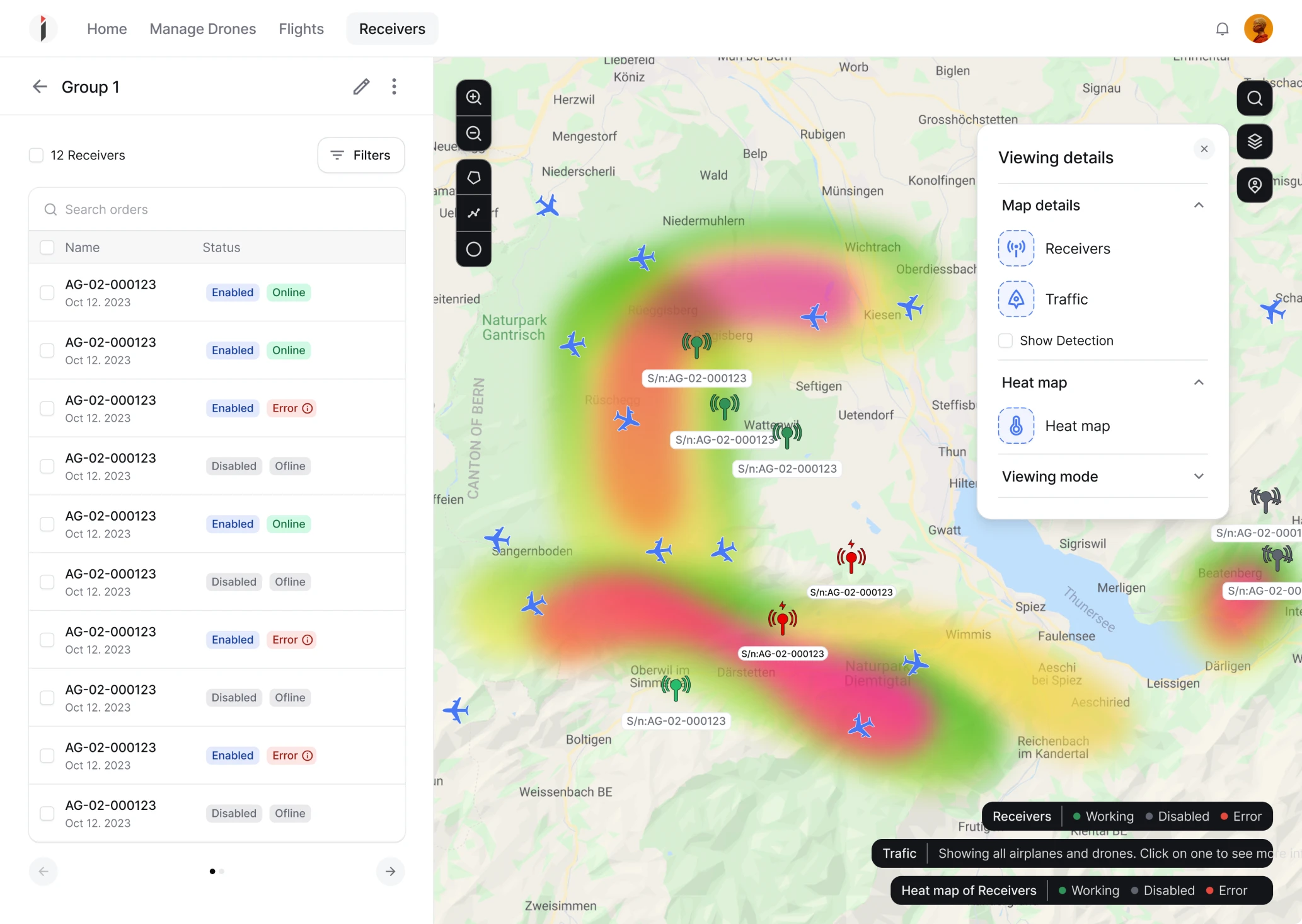 flight tracking data visualisation design example with a heat map