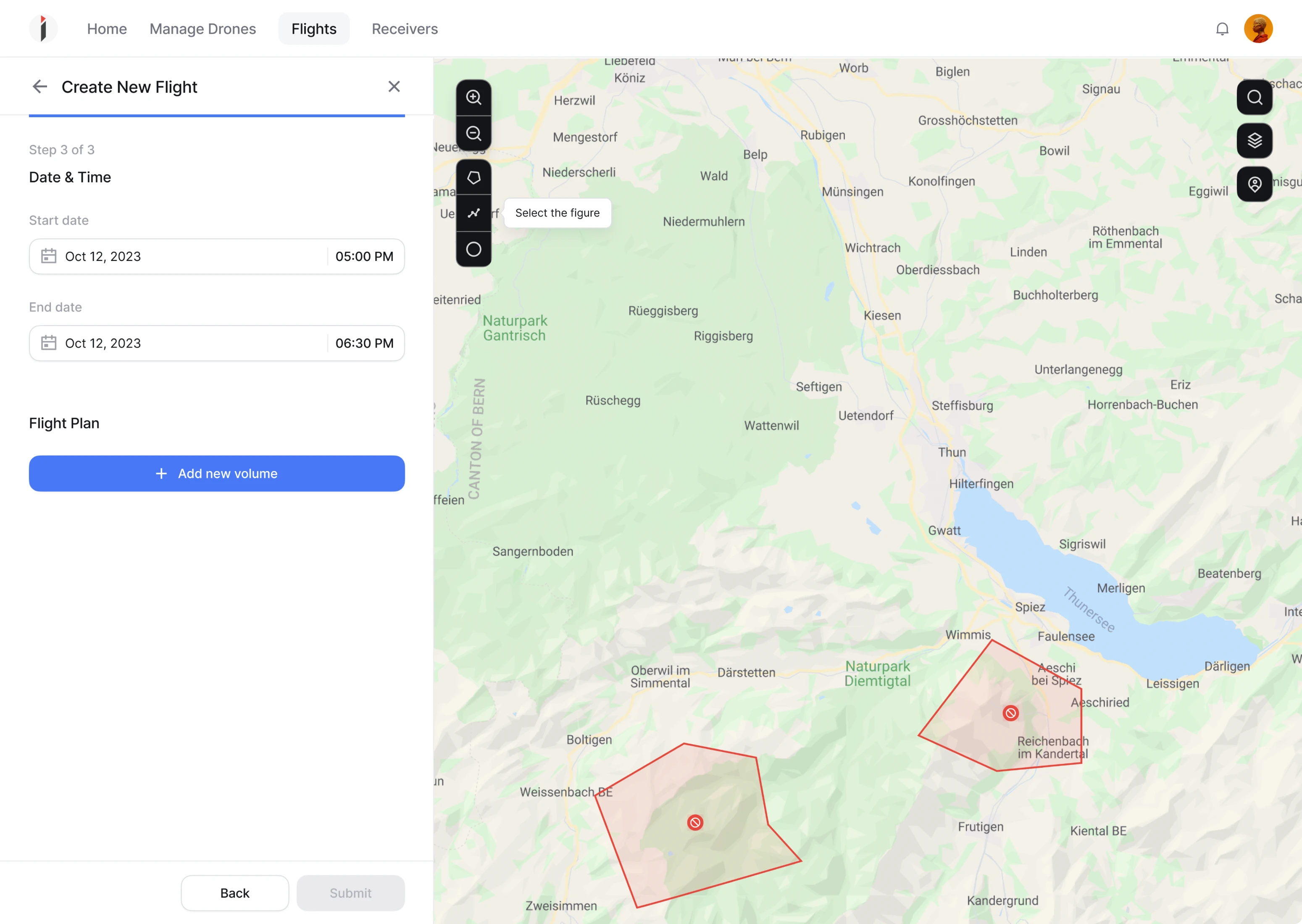 date picker UI and UX for drone management SaaS platform