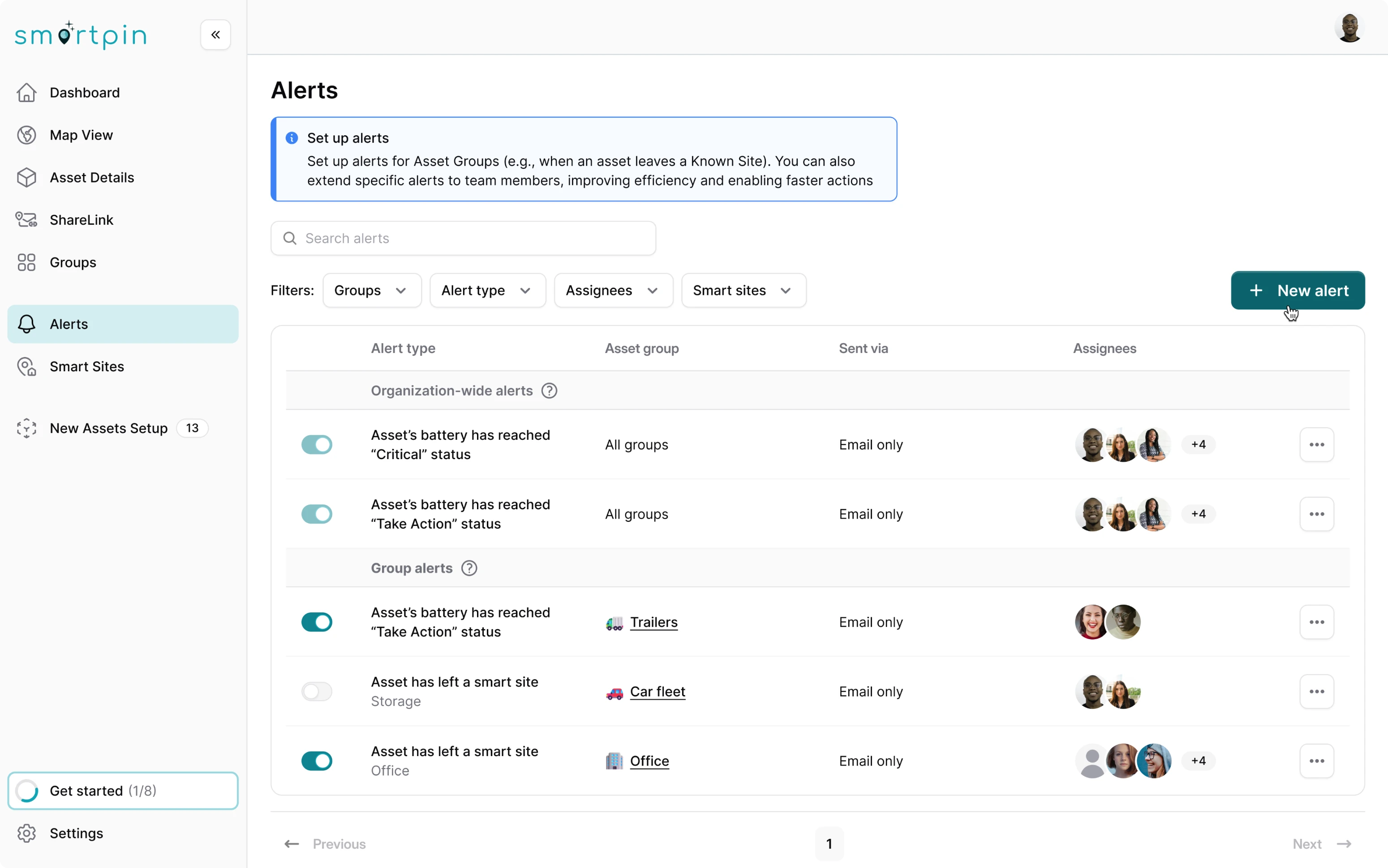 Admin alerts page