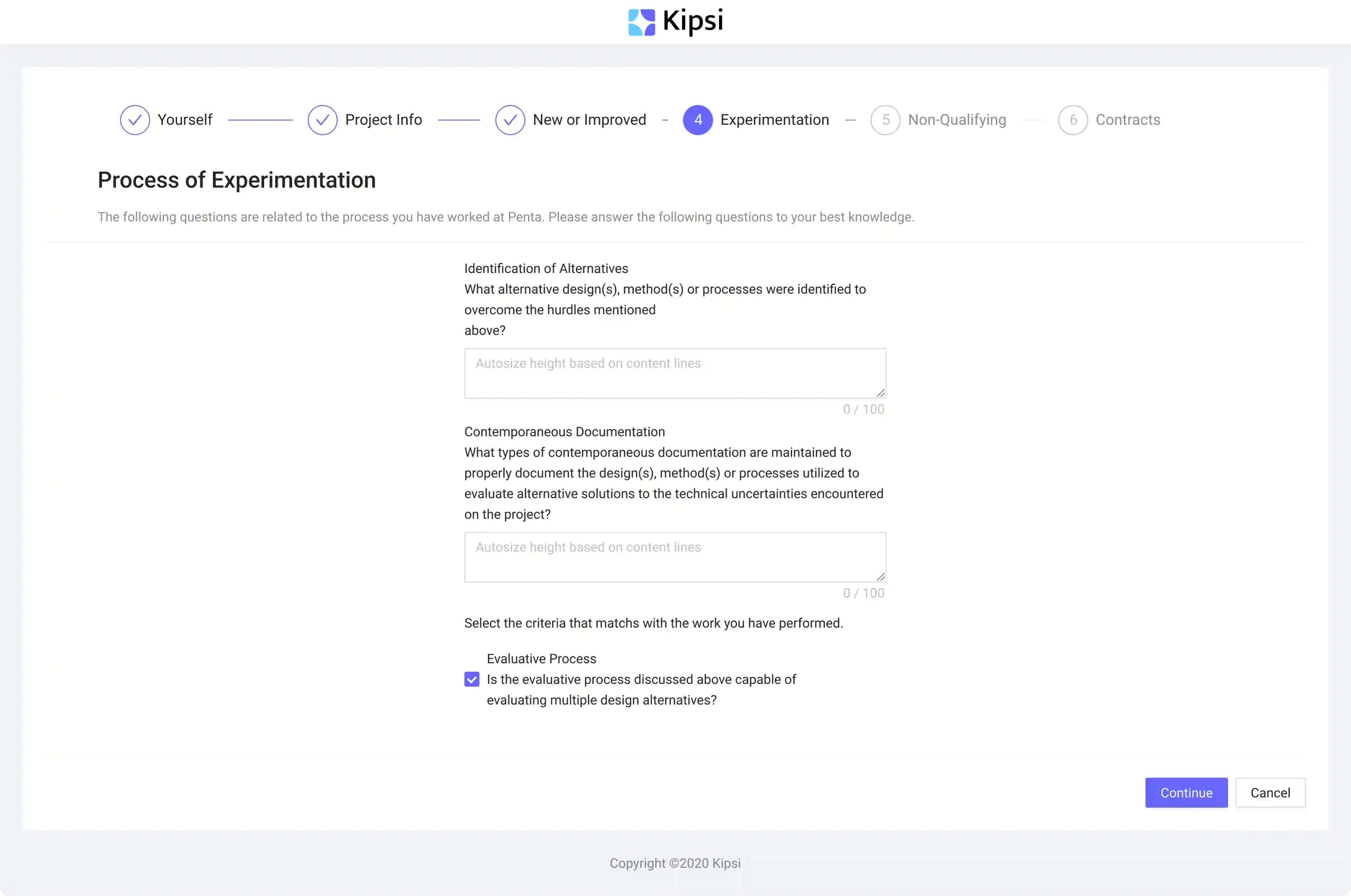 Questionnaire section before the redesign