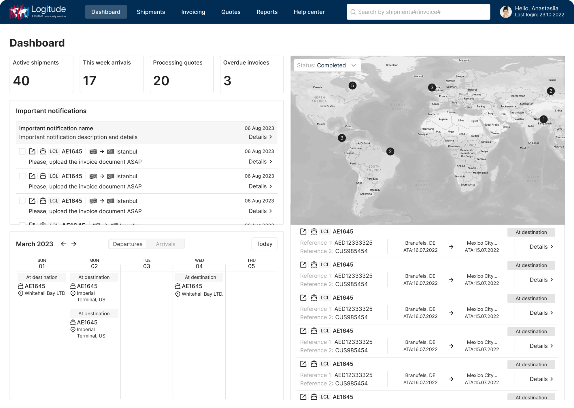 Prototype of the dashboard design LogitudeWorld