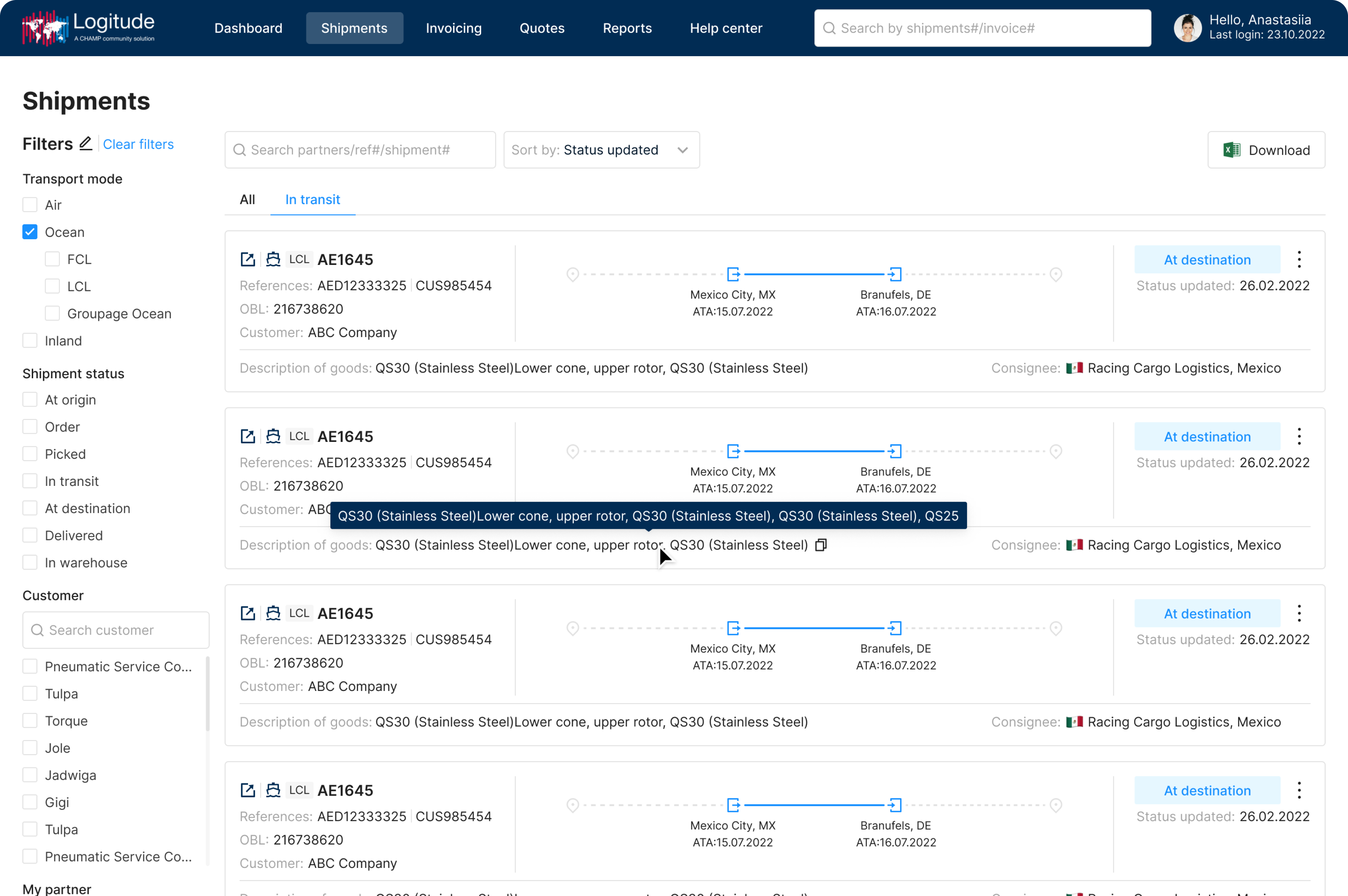 LogitudeWorld dashboard