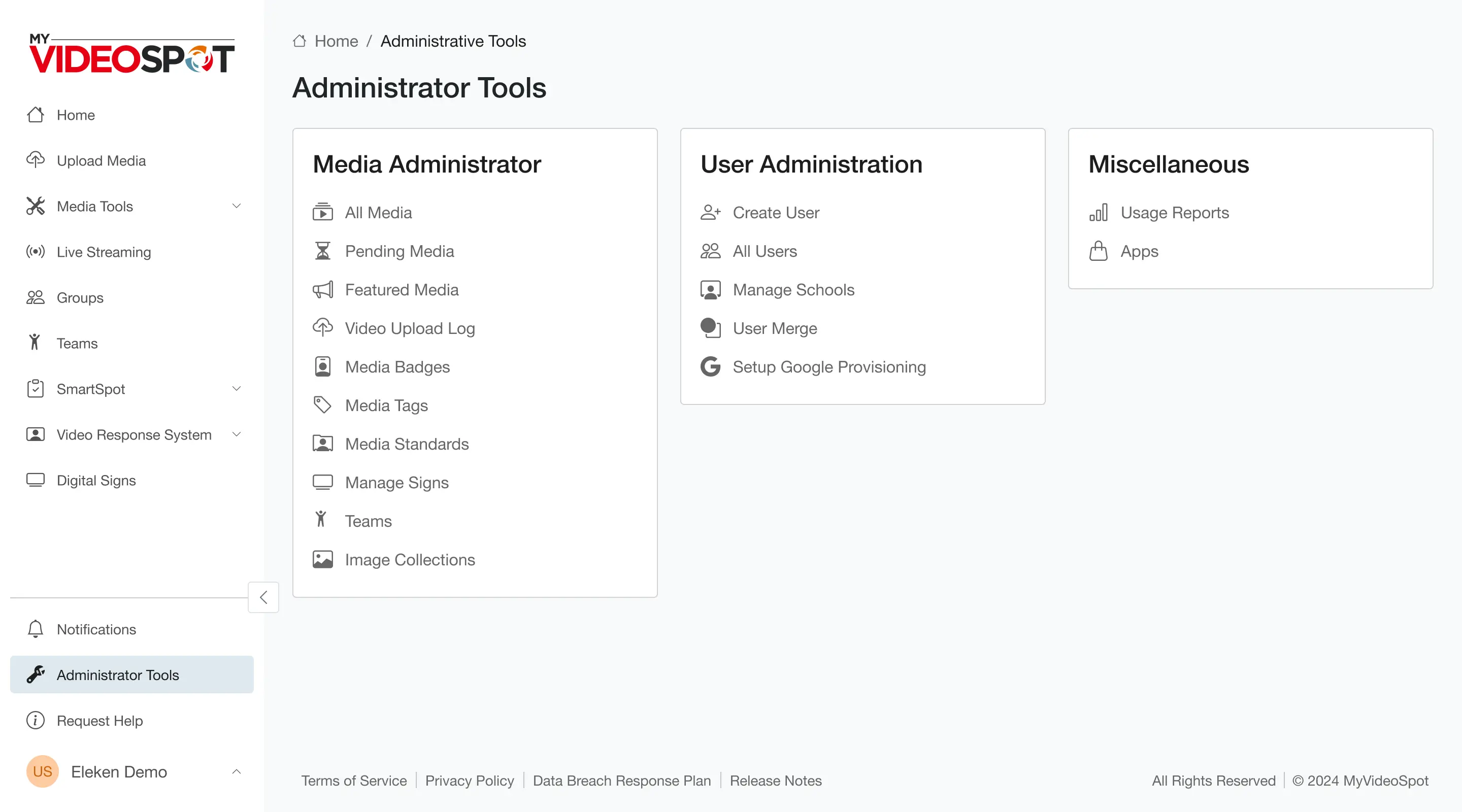 The redesign of the Administrator tools for My Video Spot