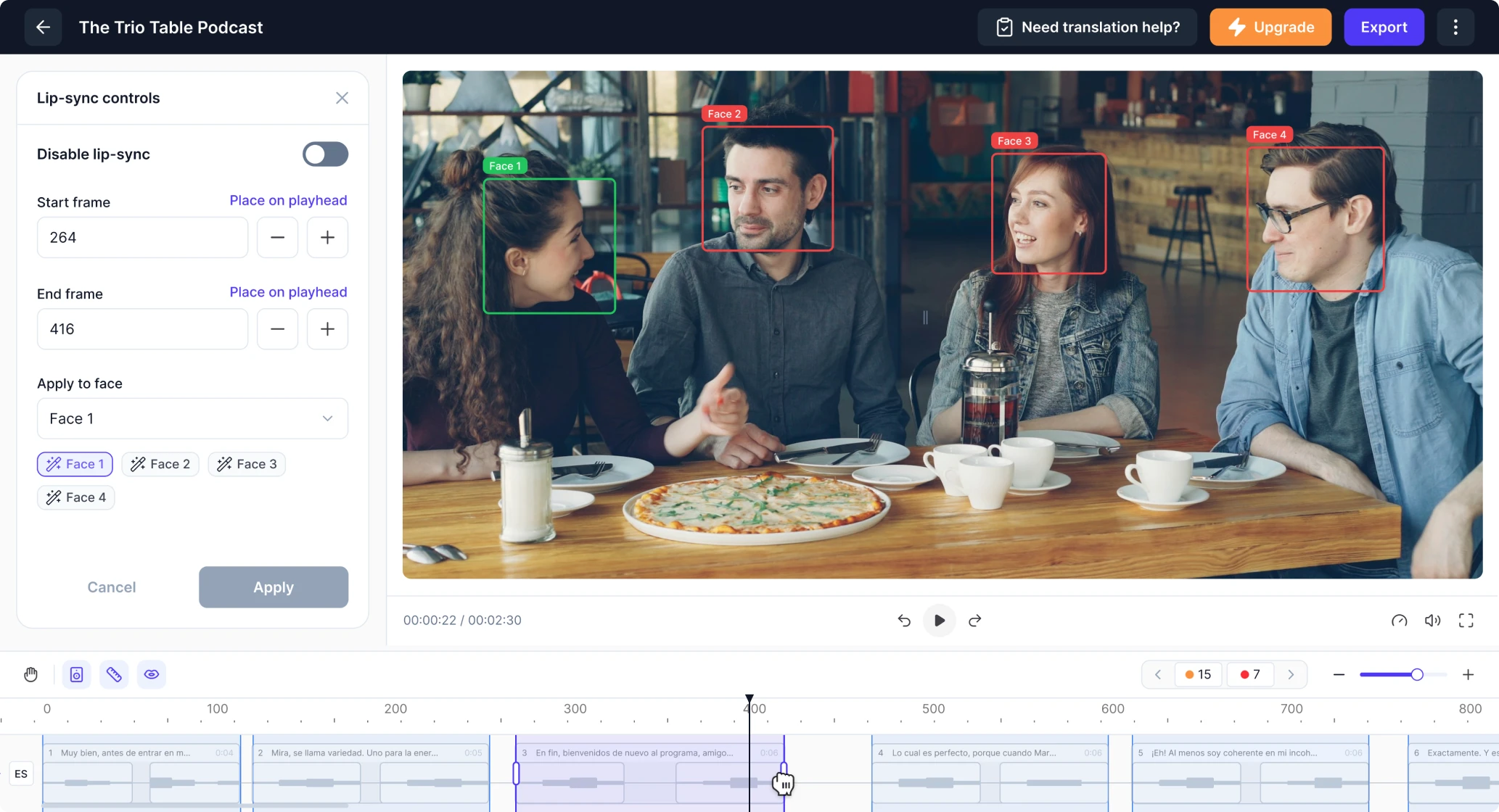 Panjaya's controls to adjust lip sync