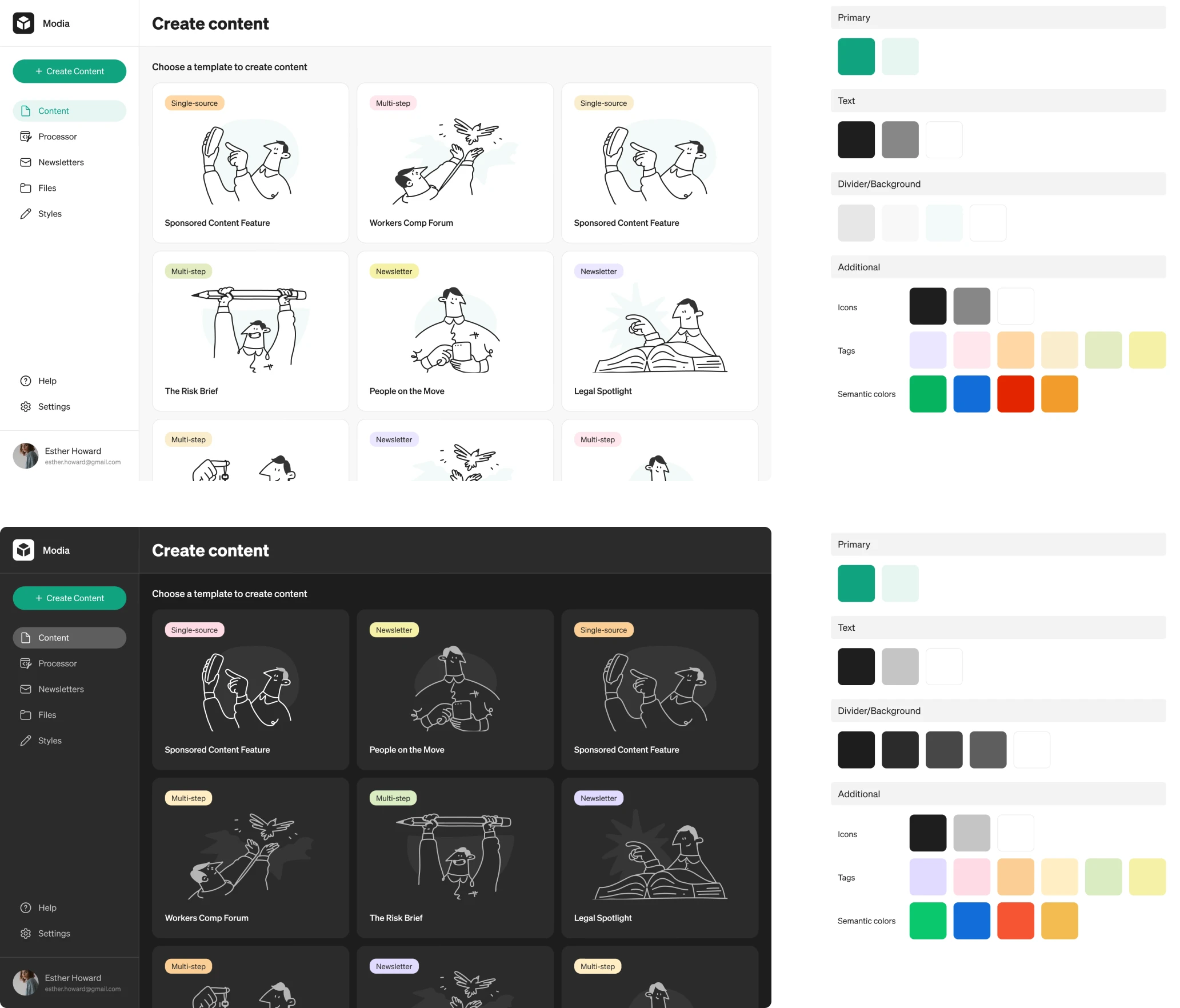 Palette options for Modia