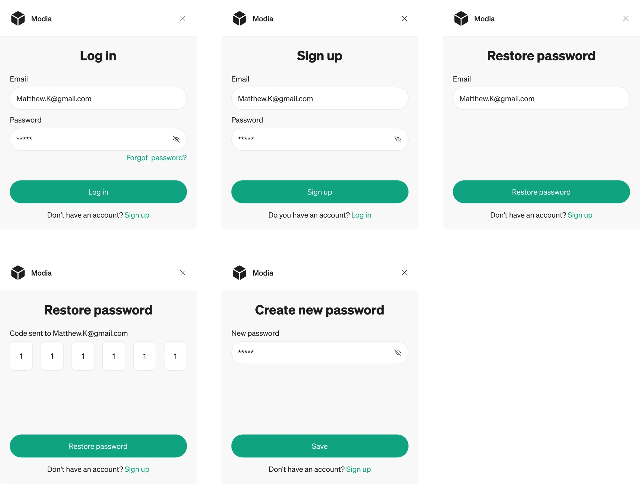 Modia's registration and login flow design
