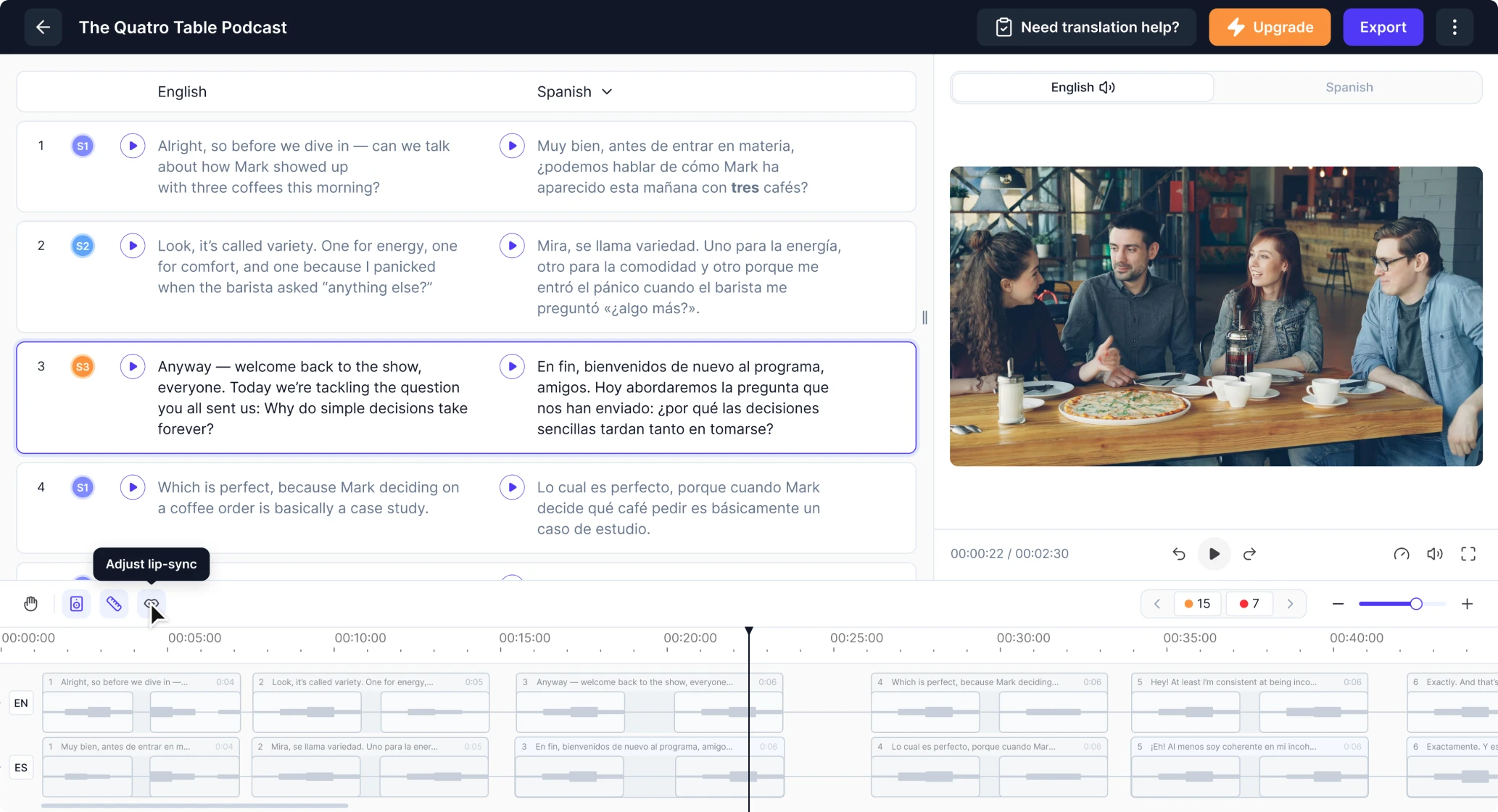 Panjaya's controls to adjust lip sync