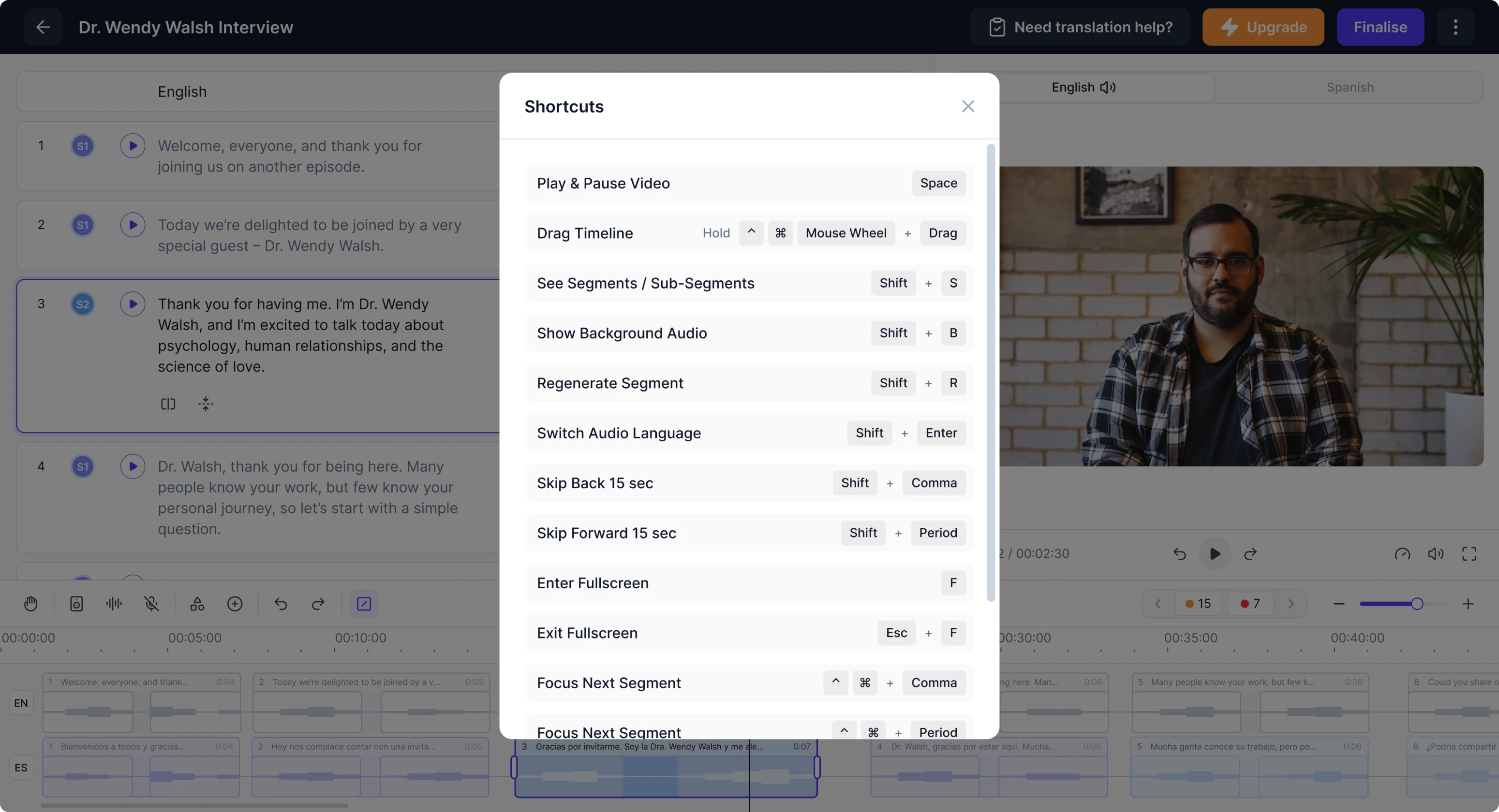 Panjaya's shortcuts modal