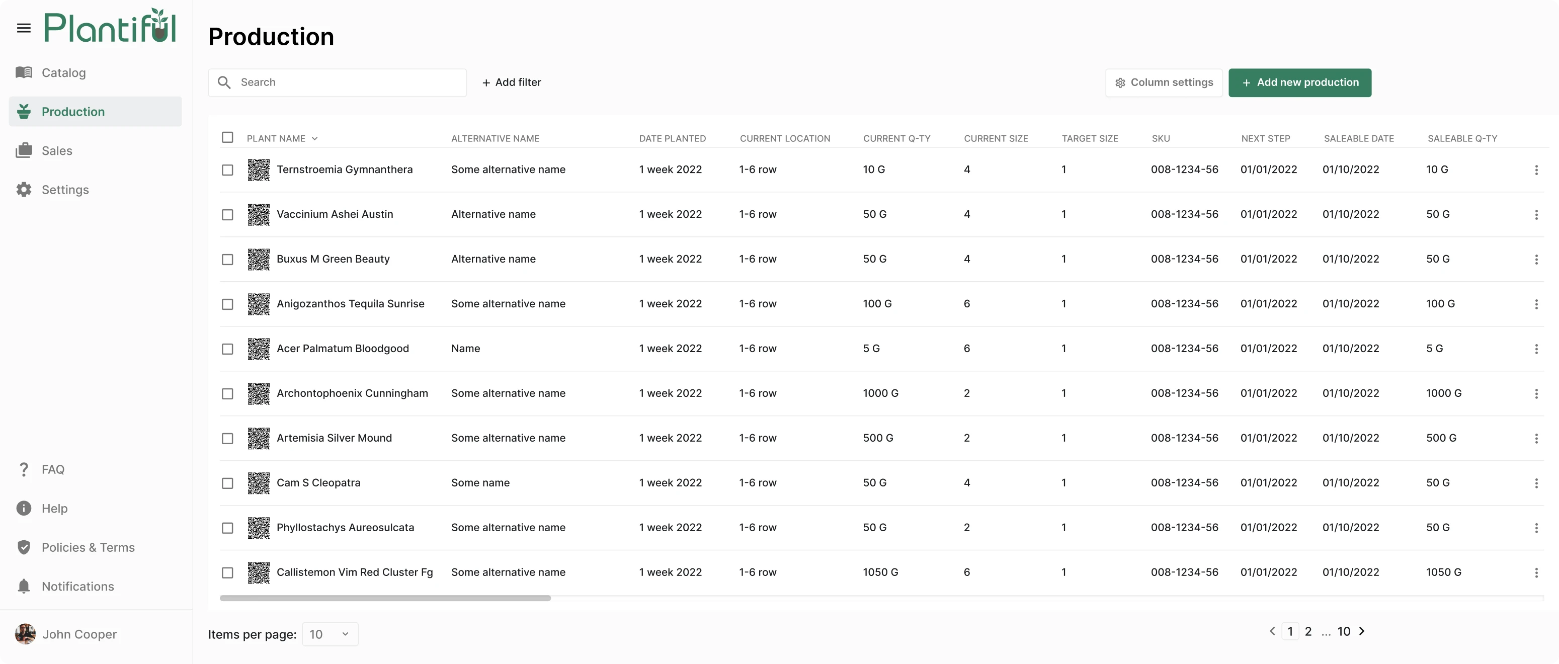 Plantiful data-heavy page design