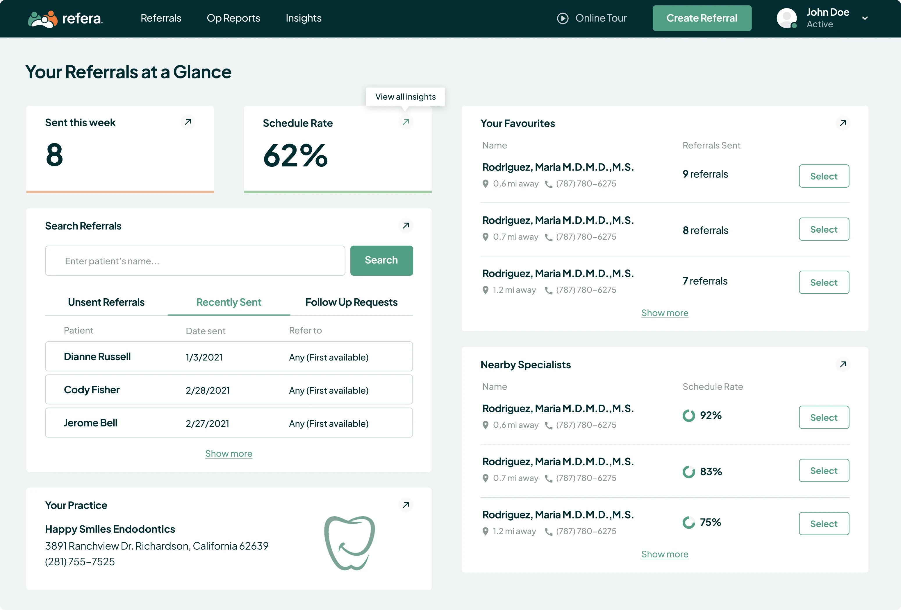 Dashboard design for a medical platform