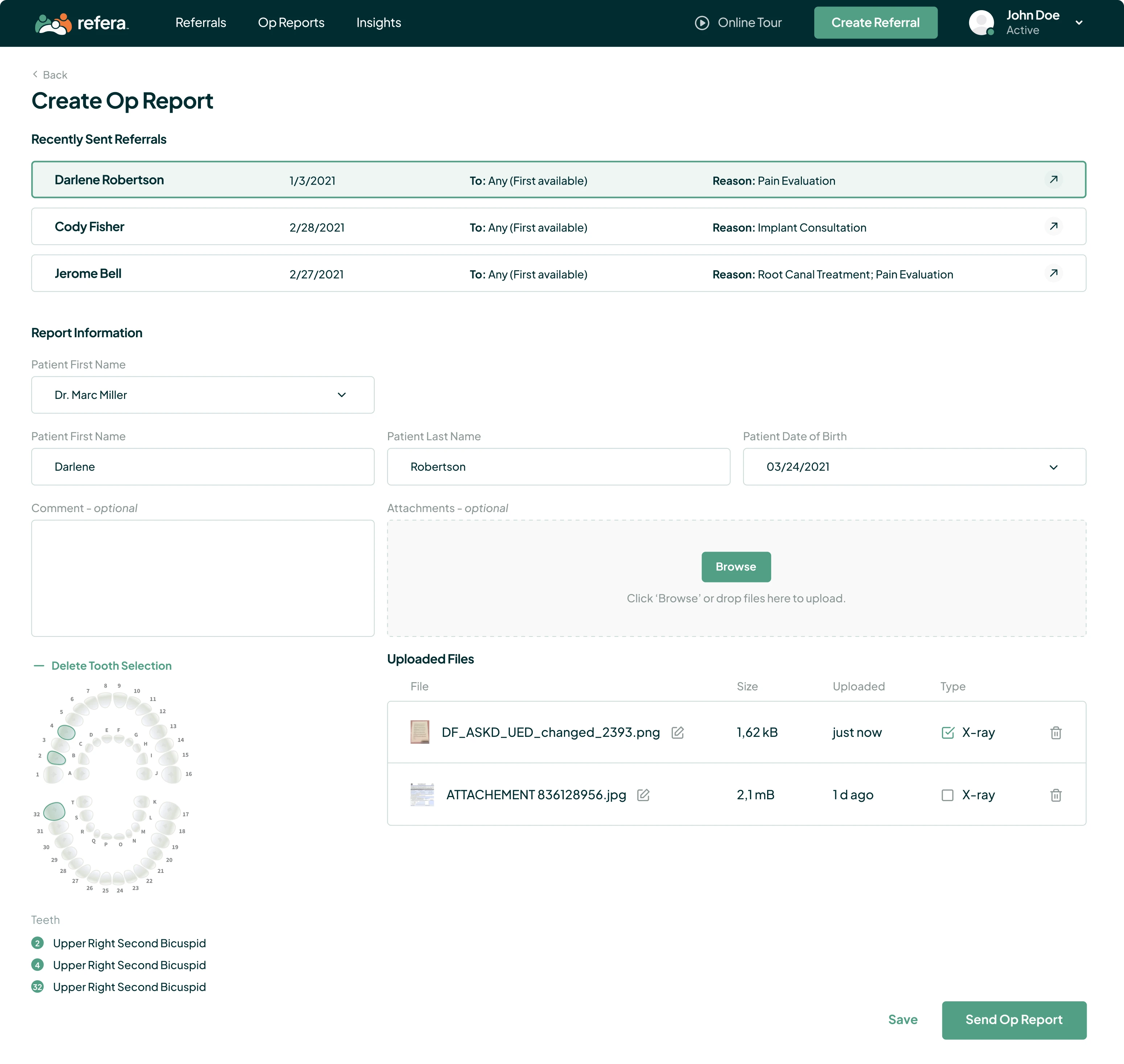 Create Op Report interface design