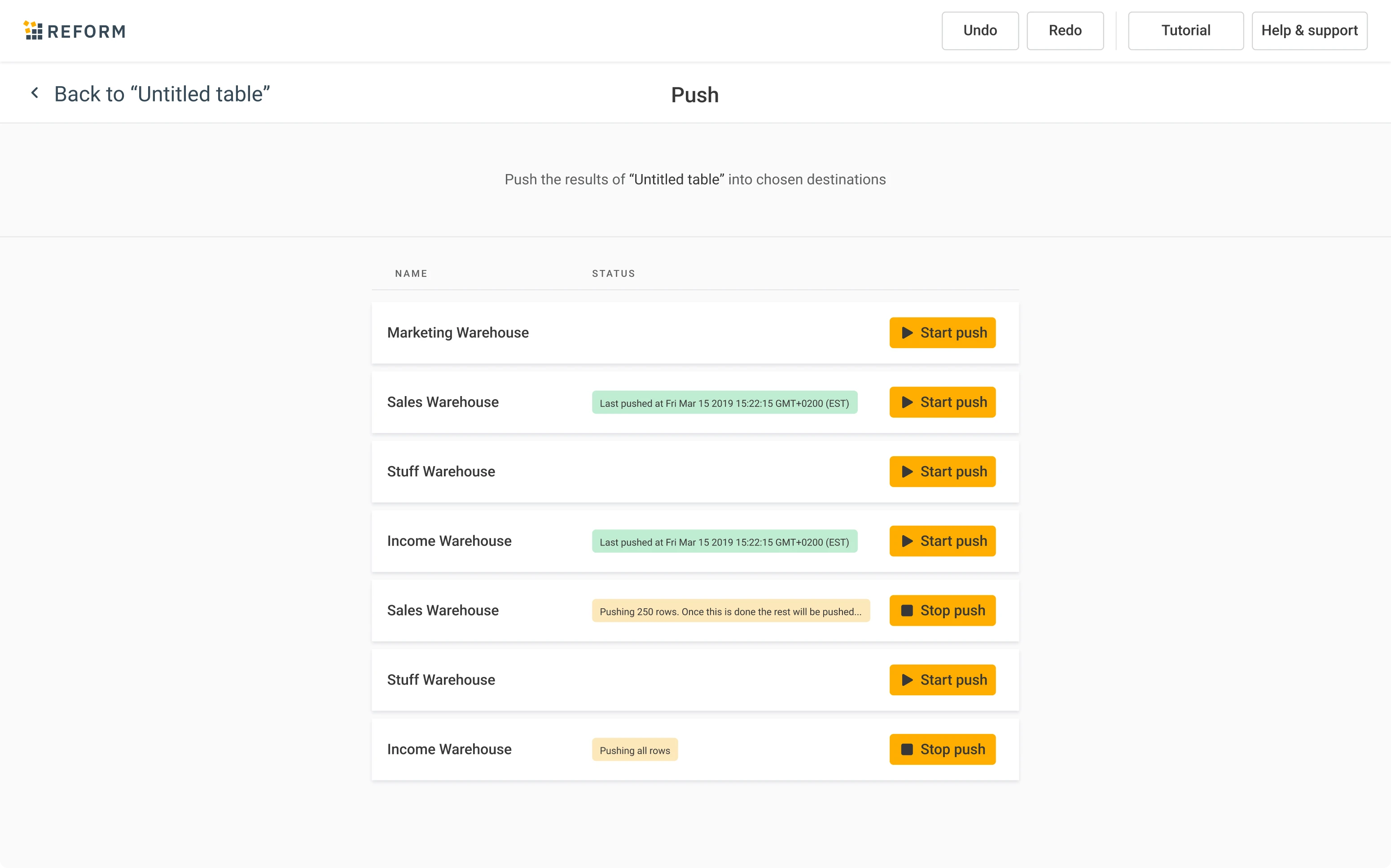 Push data design for Reform