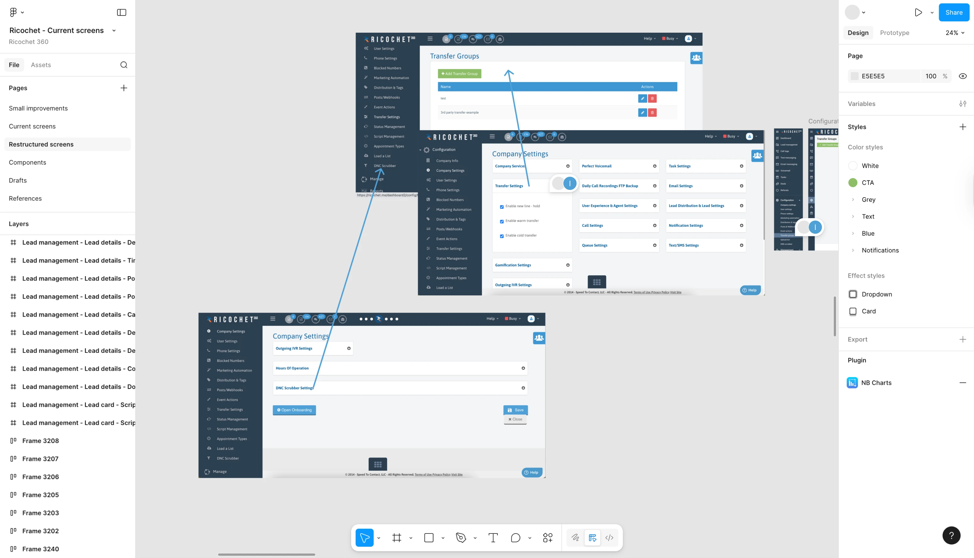 Restructuring the Ricochet's screens